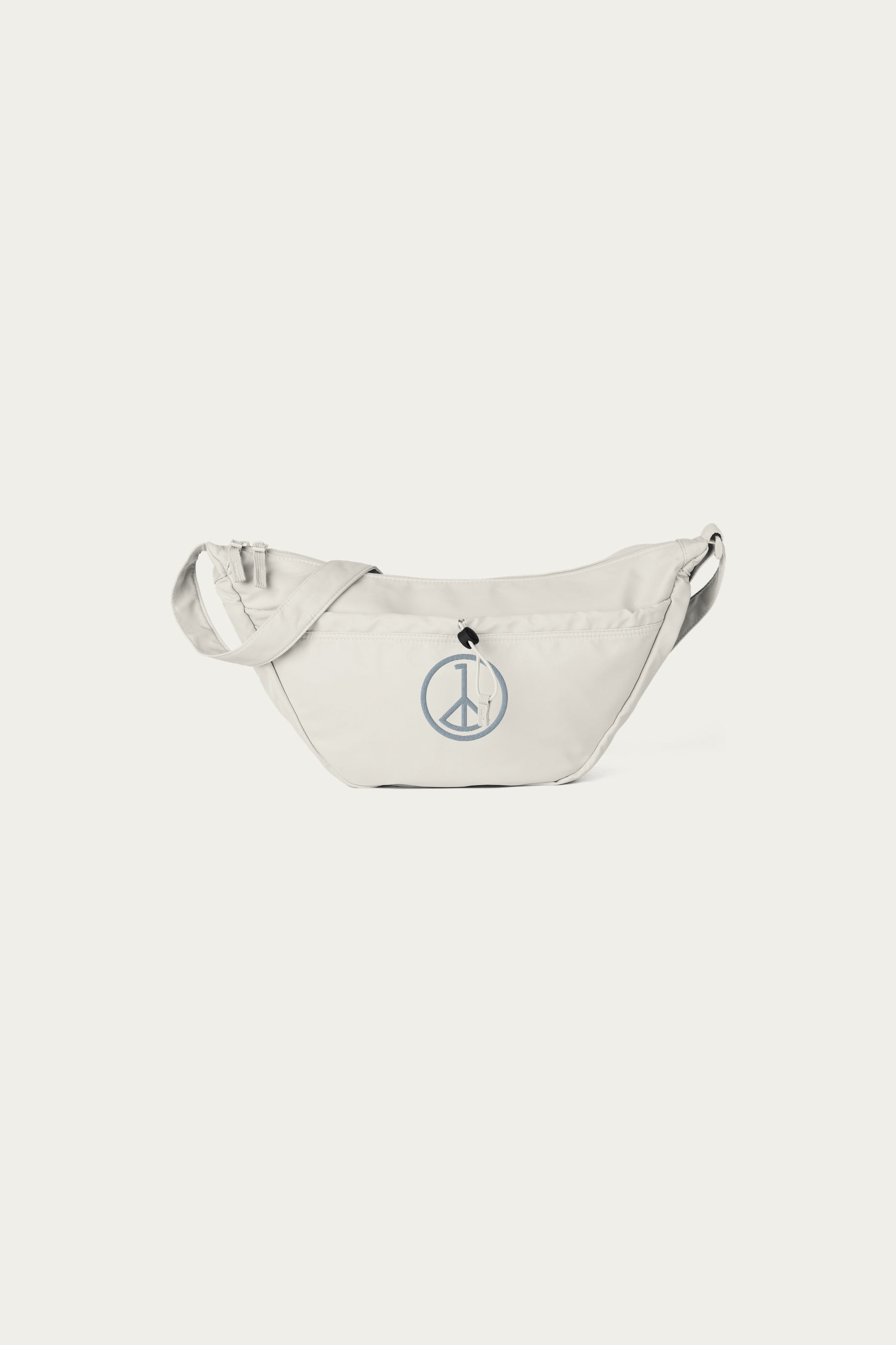 Andre Blunt crossbody bag in natural stone with embroidered wheel of peace
