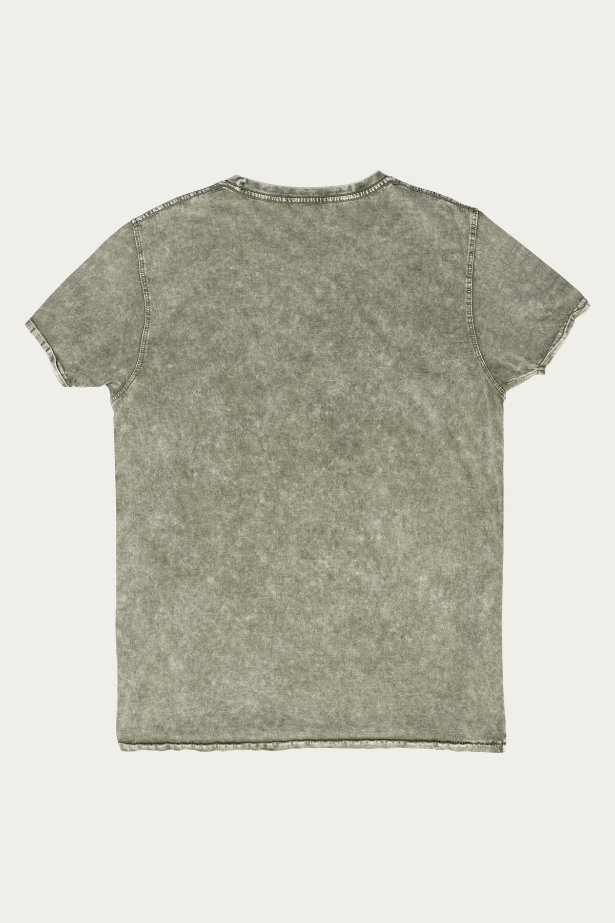 Denim Tee, Army by Andre Blunt, back, on a Cloud White ground