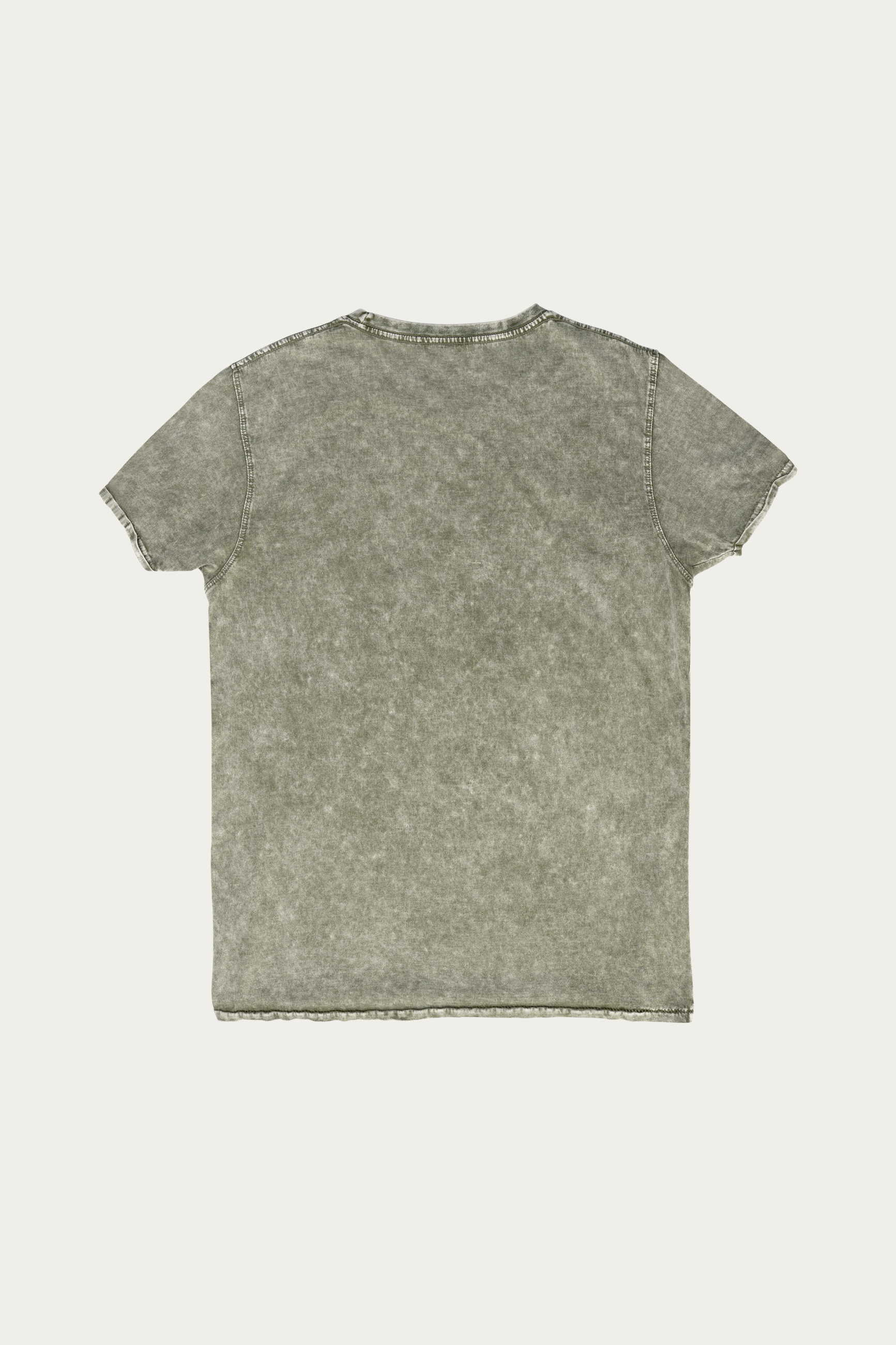 Denim Tee, Army by Andre Blunt, back, on a Cloud White ground