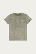 Denim Tee, Army by Andre Blunt, front, on a Cloud White ground