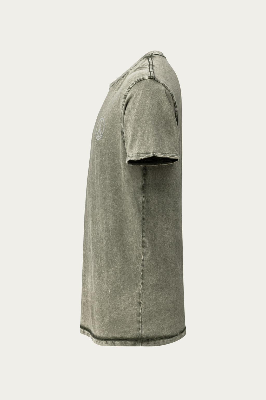 Denim Tee, Army by Andre Blunt, left, on a Cloud White ground