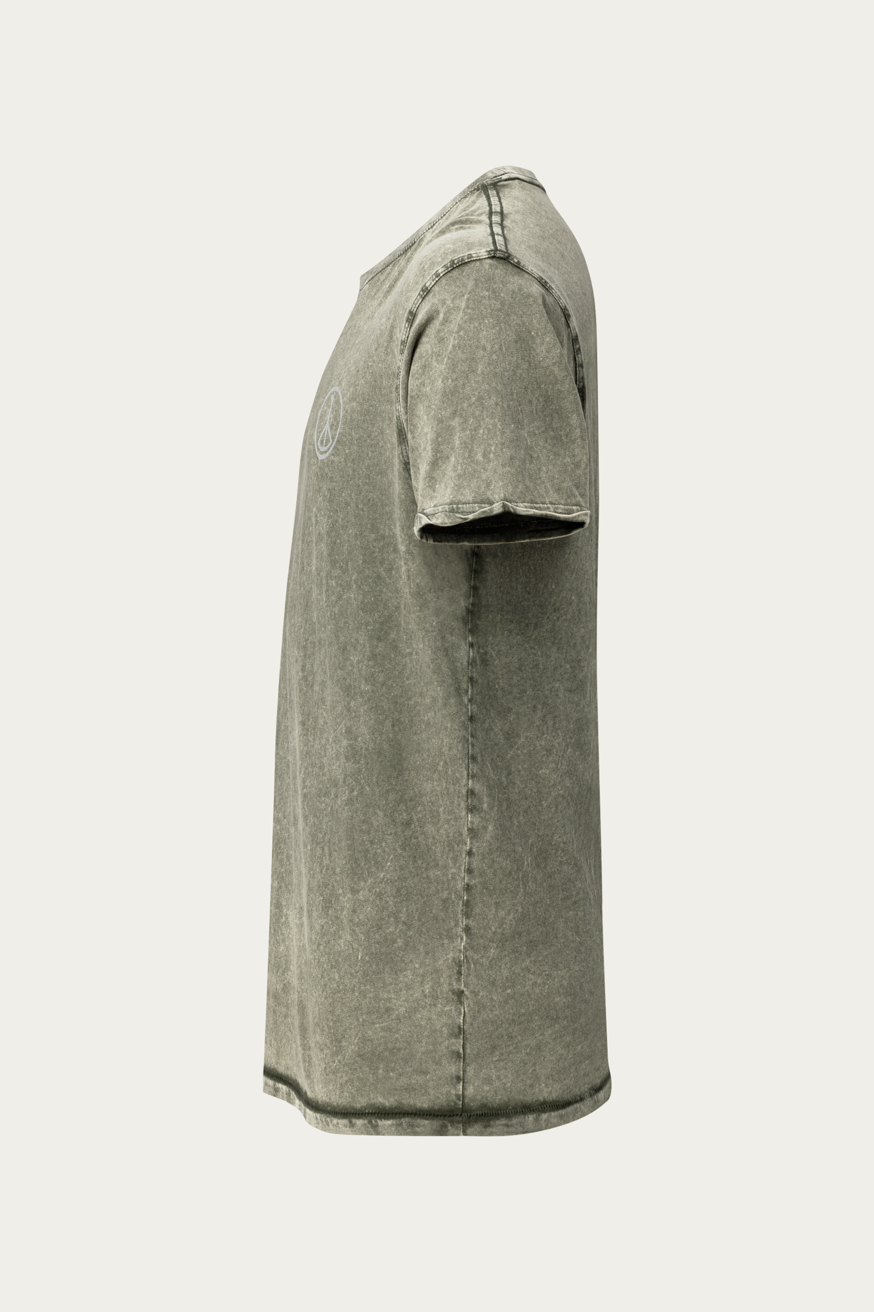 Denim Tee, Army by Andre Blunt, left, on a Cloud White ground