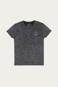 Denim Tee, Black by Andre Blunt, front, on a Cloud White ground