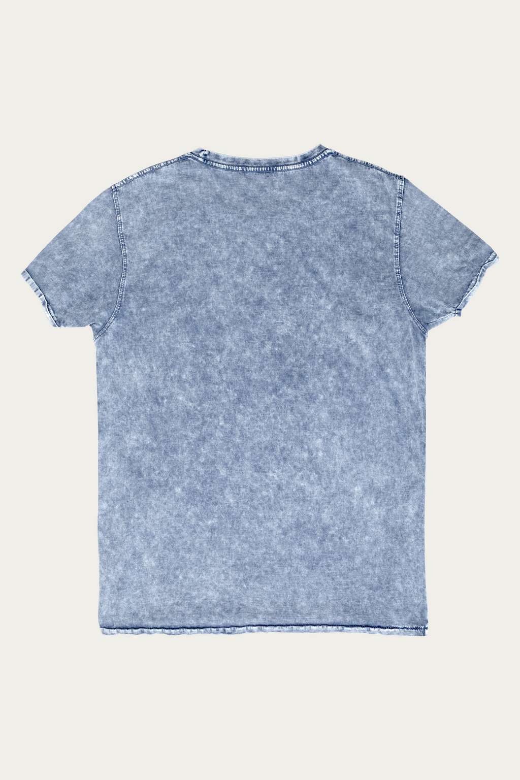 Denim Tee, Indigo by Andre Blunt, back, on a Cloud White ground