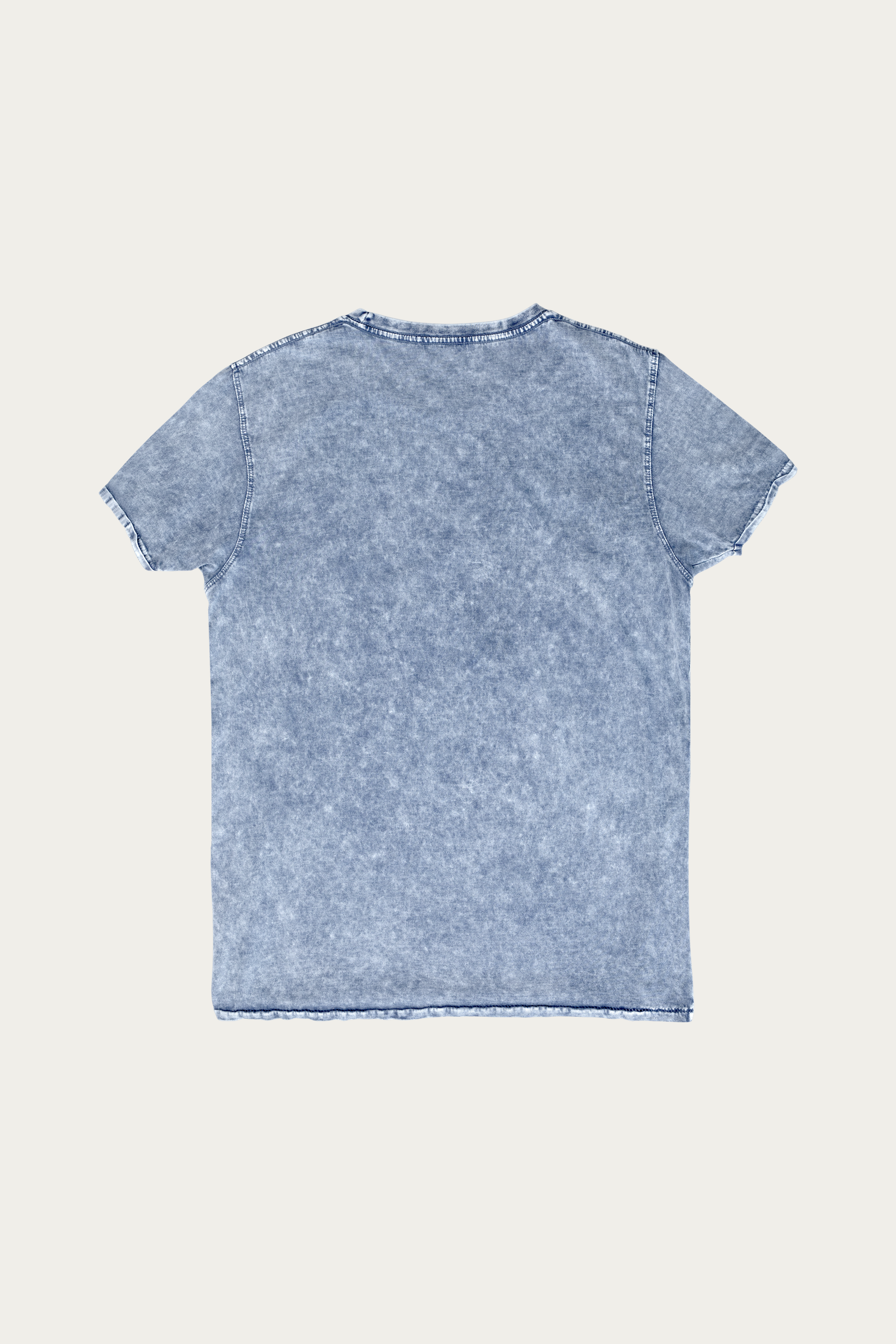 Denim Tee, Indigo by Andre Blunt, back, on a Cloud White ground