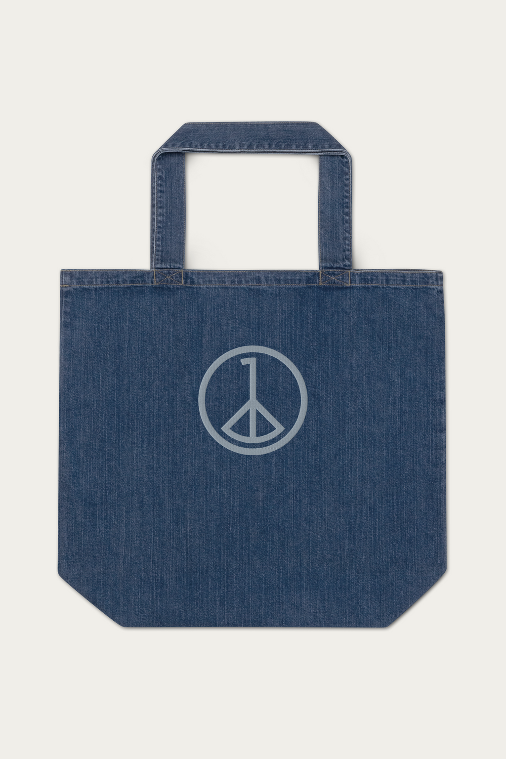 Denim Tote Bag by Andre Blunt, shown on a Cloud White ground