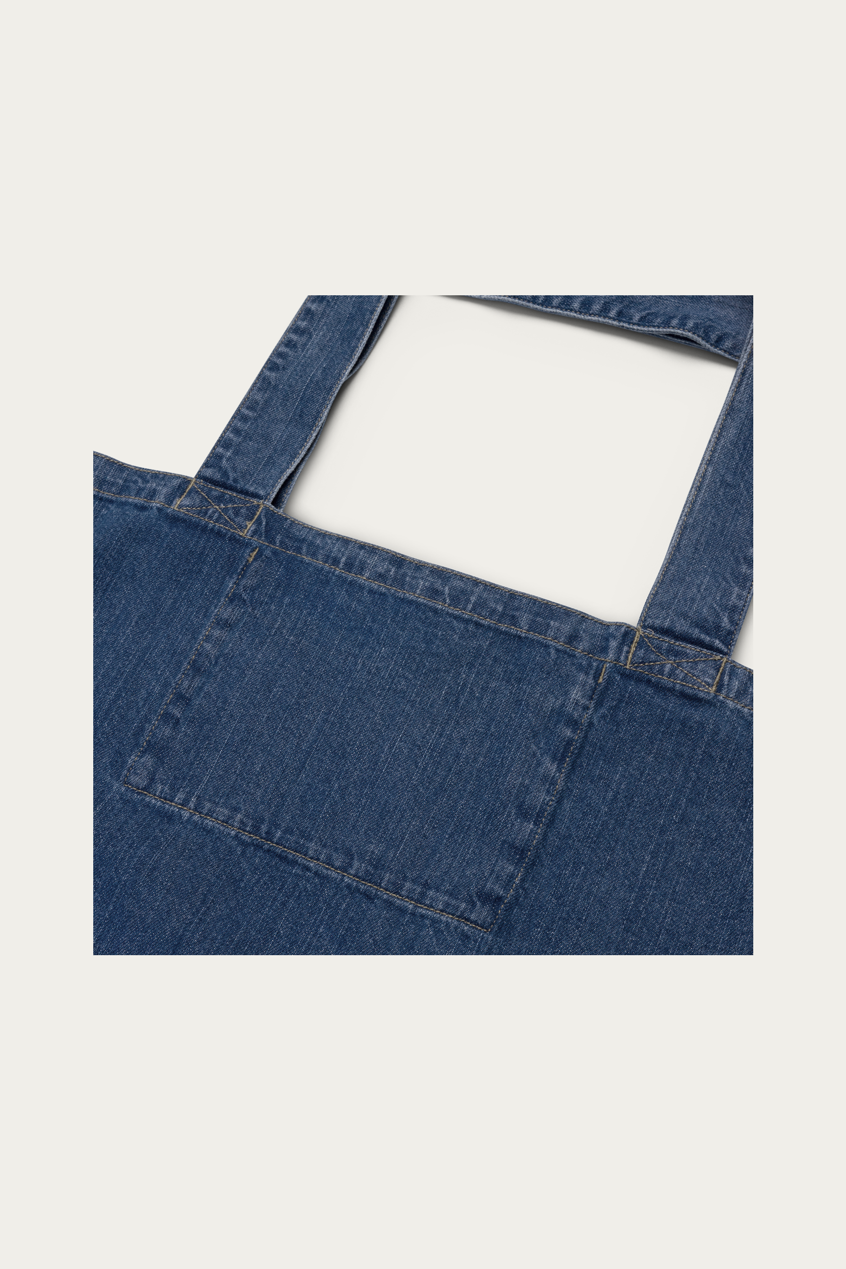 Denim Tote Bag by Andre Blunt, detail, on a Cloud White ground