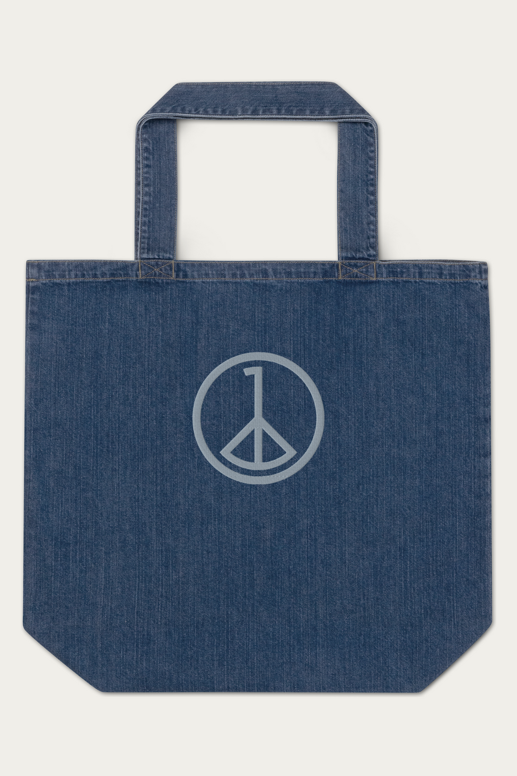 Denim Tote Bag by Andre Blunt, shown on a Cloud White ground