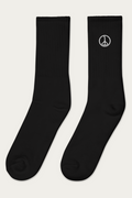 Embroidered Socks, Black by Andre Blunt, from the left, on a Cloud White ground