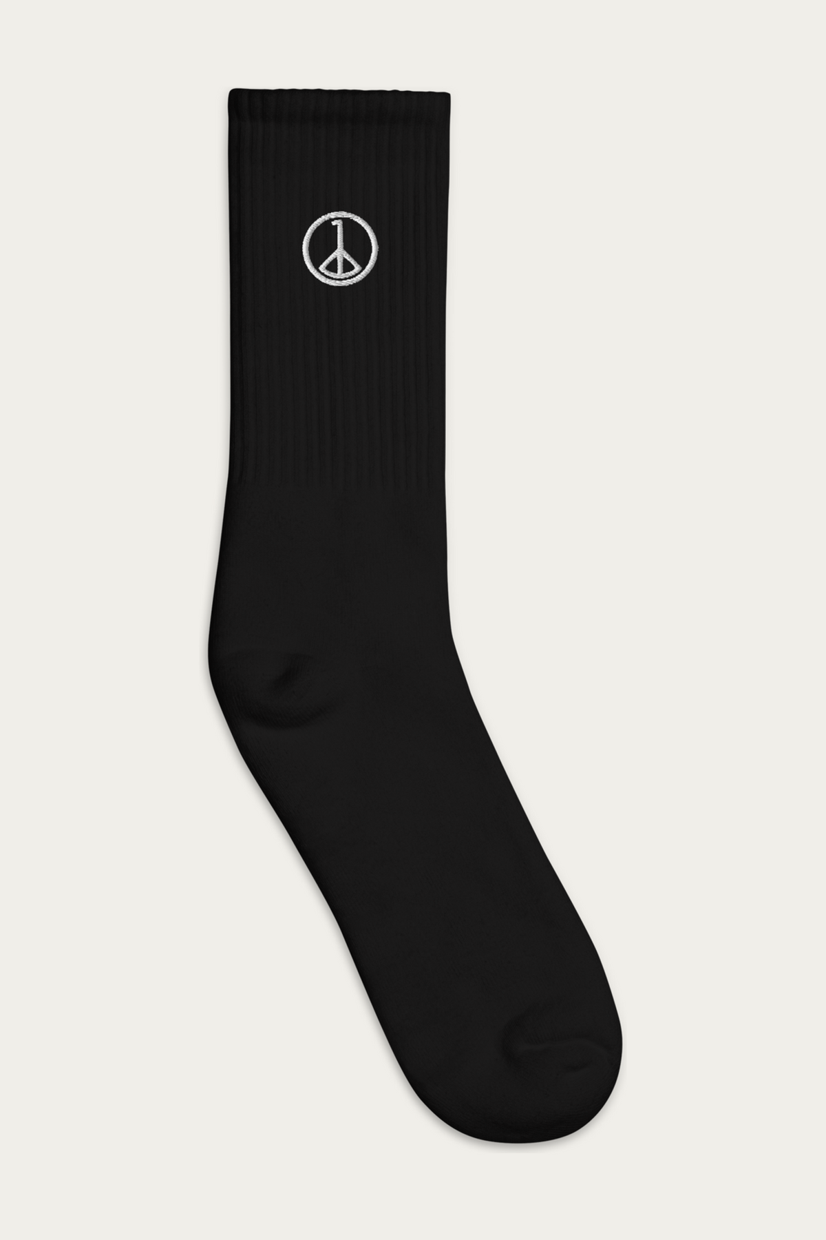 Embroidered Socks, Black by Andre Blunt, outer side, on a Cloud White ground