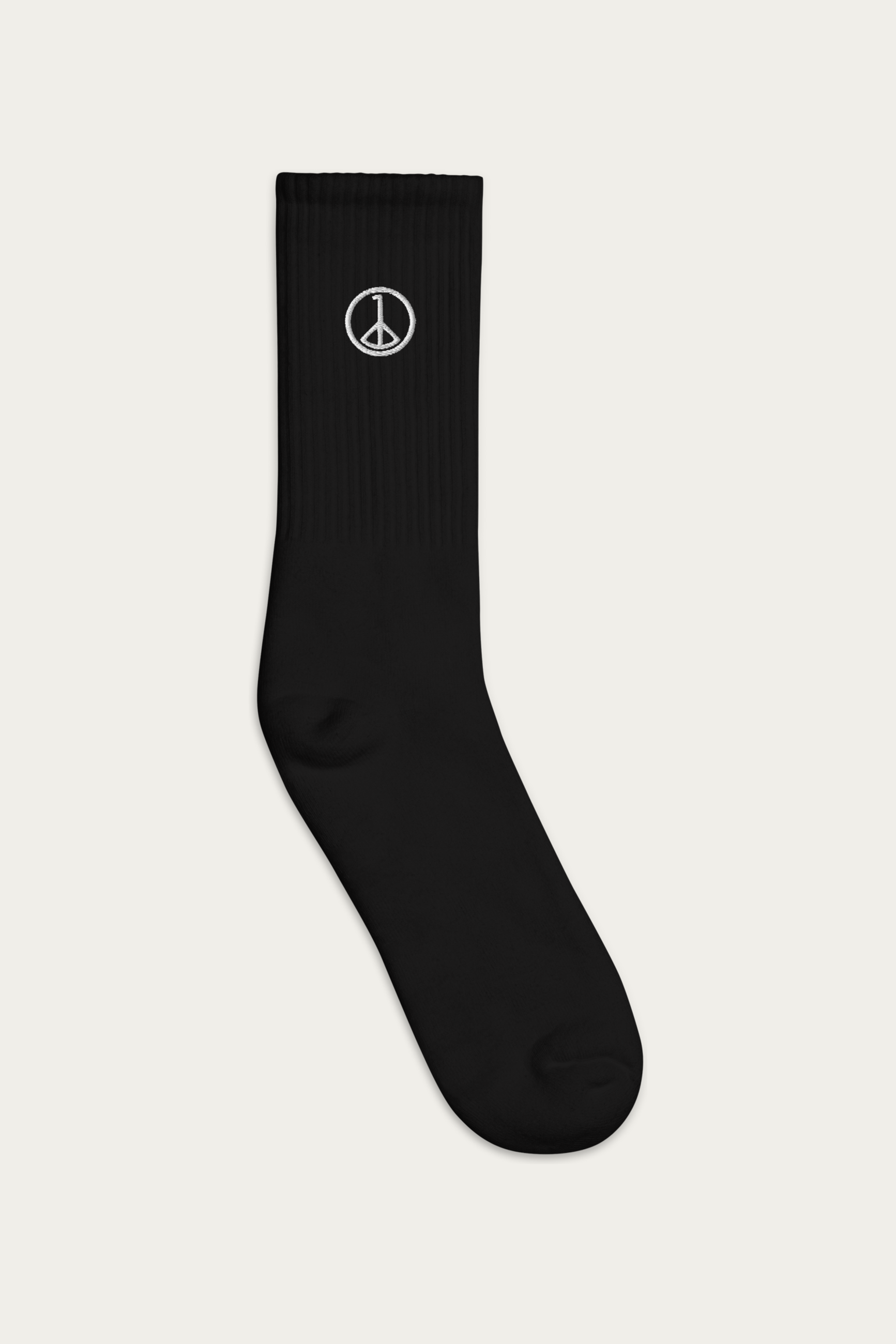 Embroidered Socks, Black by Andre Blunt, outer side, on a Cloud White ground