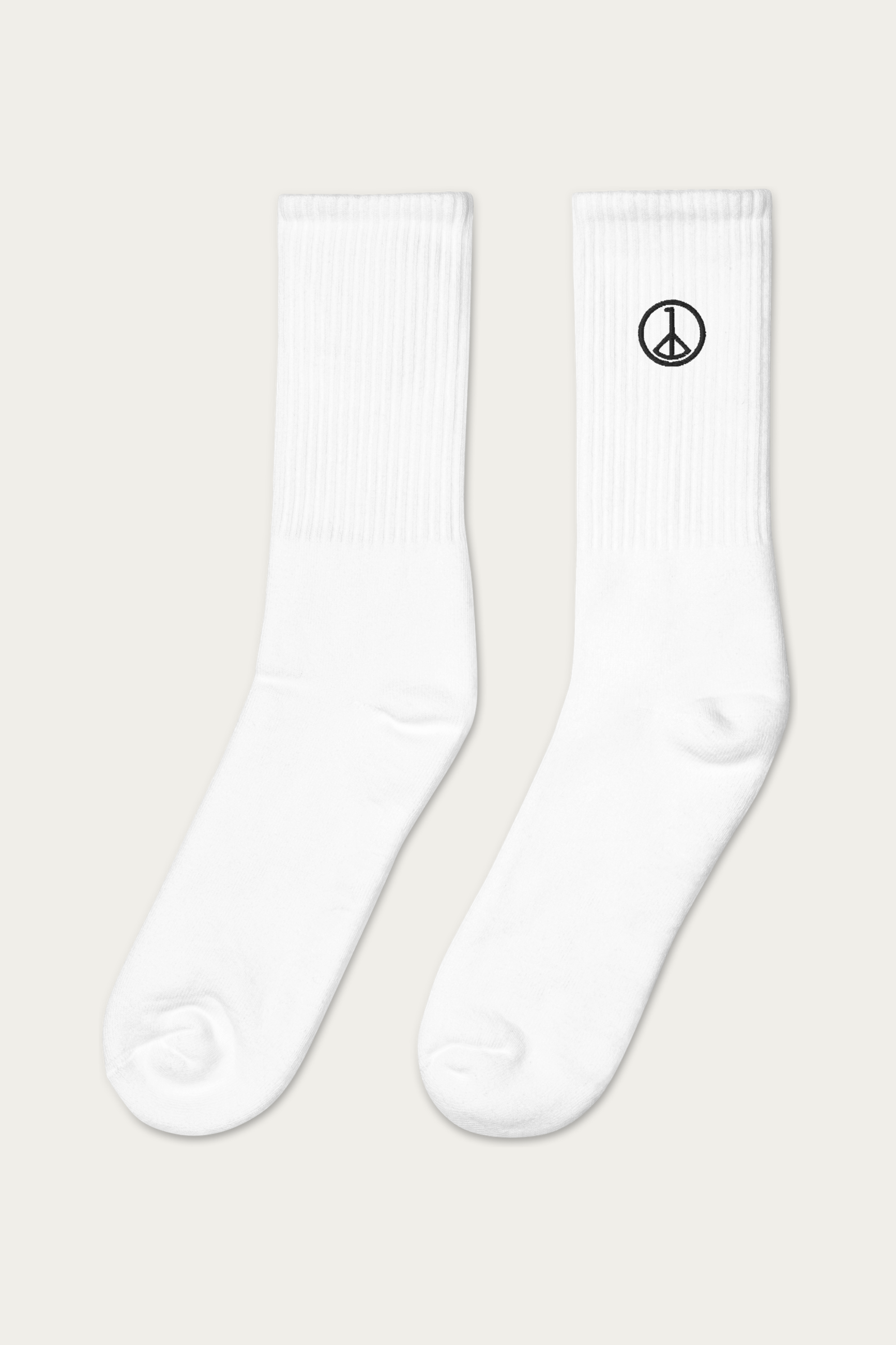 Embroidered Socks, White by Andre Blunt, from the left, on a Cloud White ground