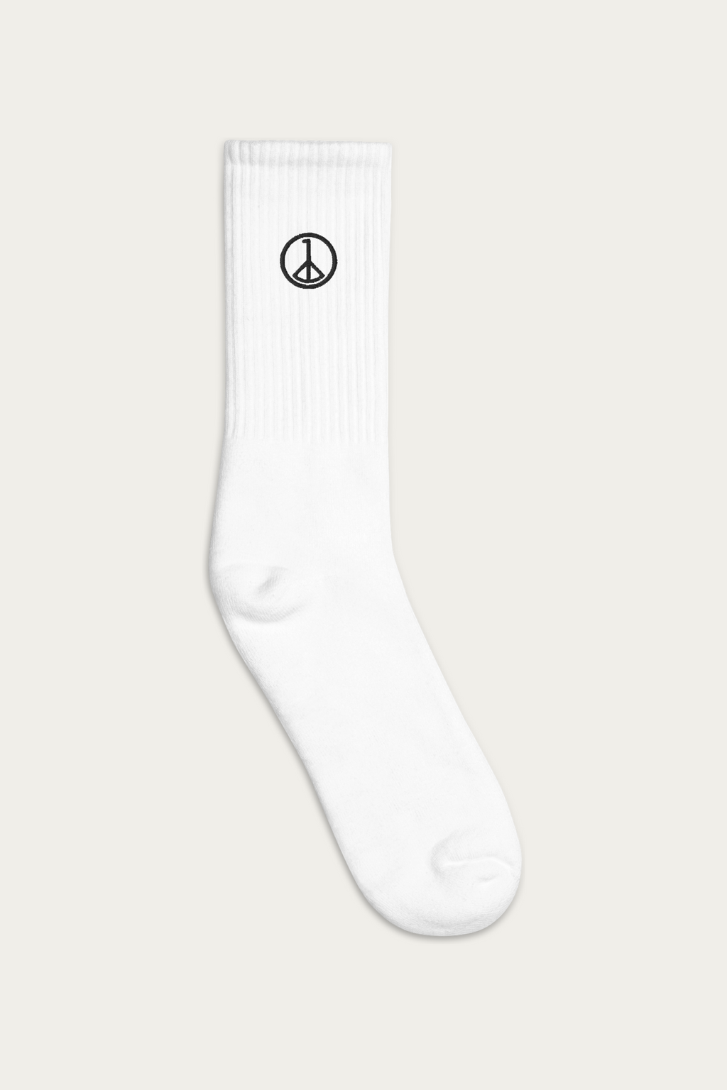 Embroidered Socks, White by Andre Blunt, outside view, on a Cloud White ground