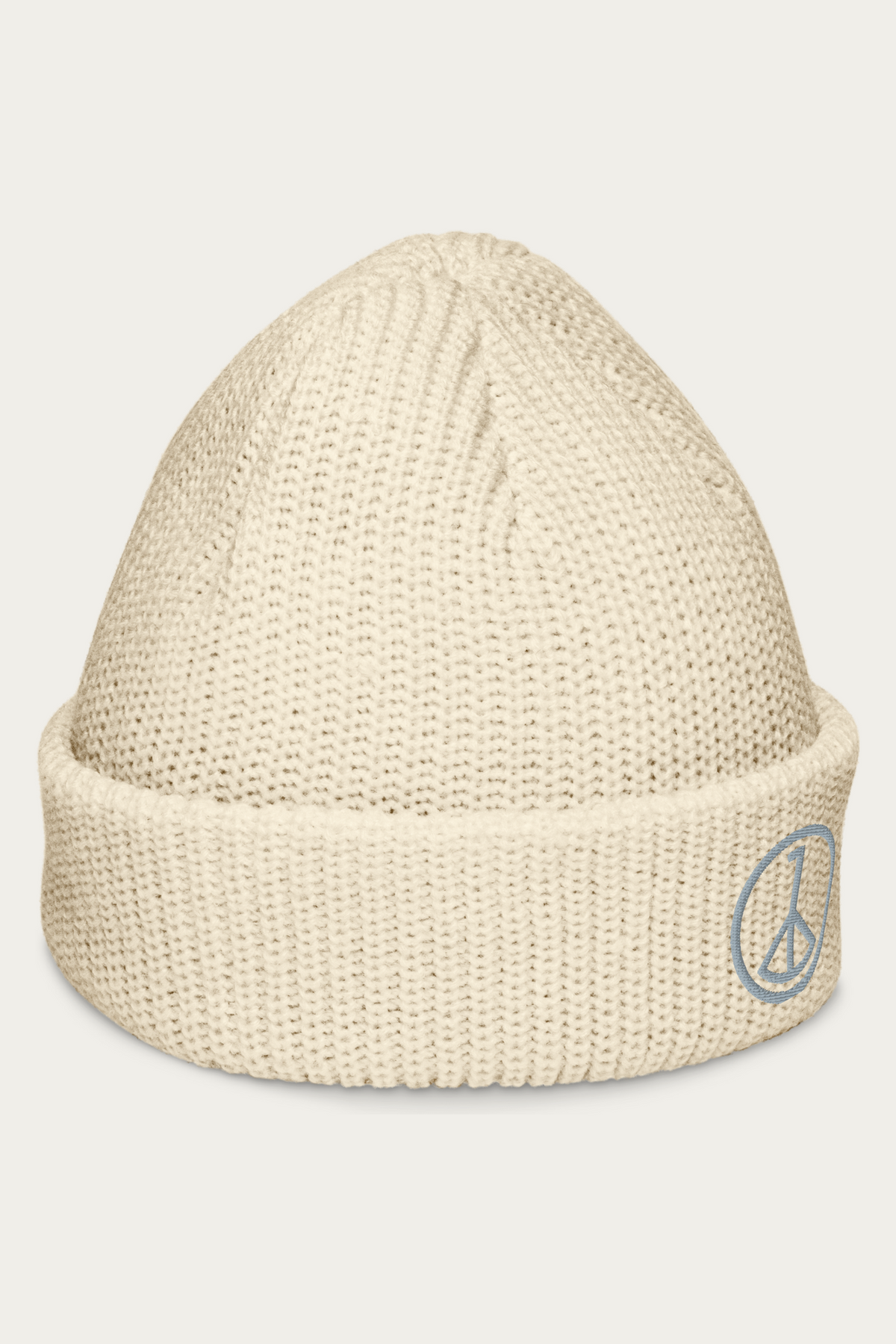 Fisherman Beanie, Ecru by Andre Blunt, from the right, on a Cloud White ground