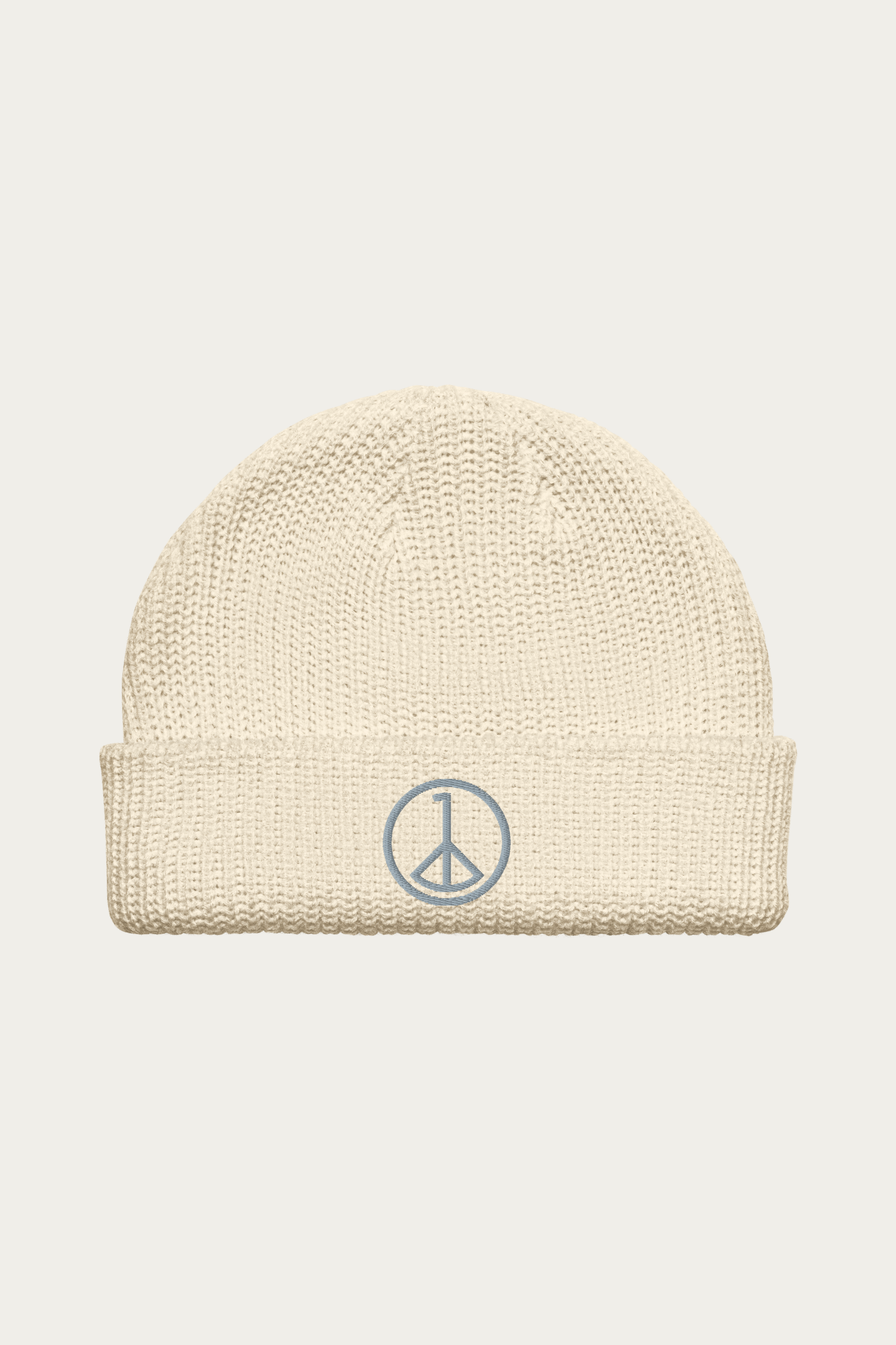 Fisherman Beanie, Ecru by Andre Blunt, shown on a Cloud White ground