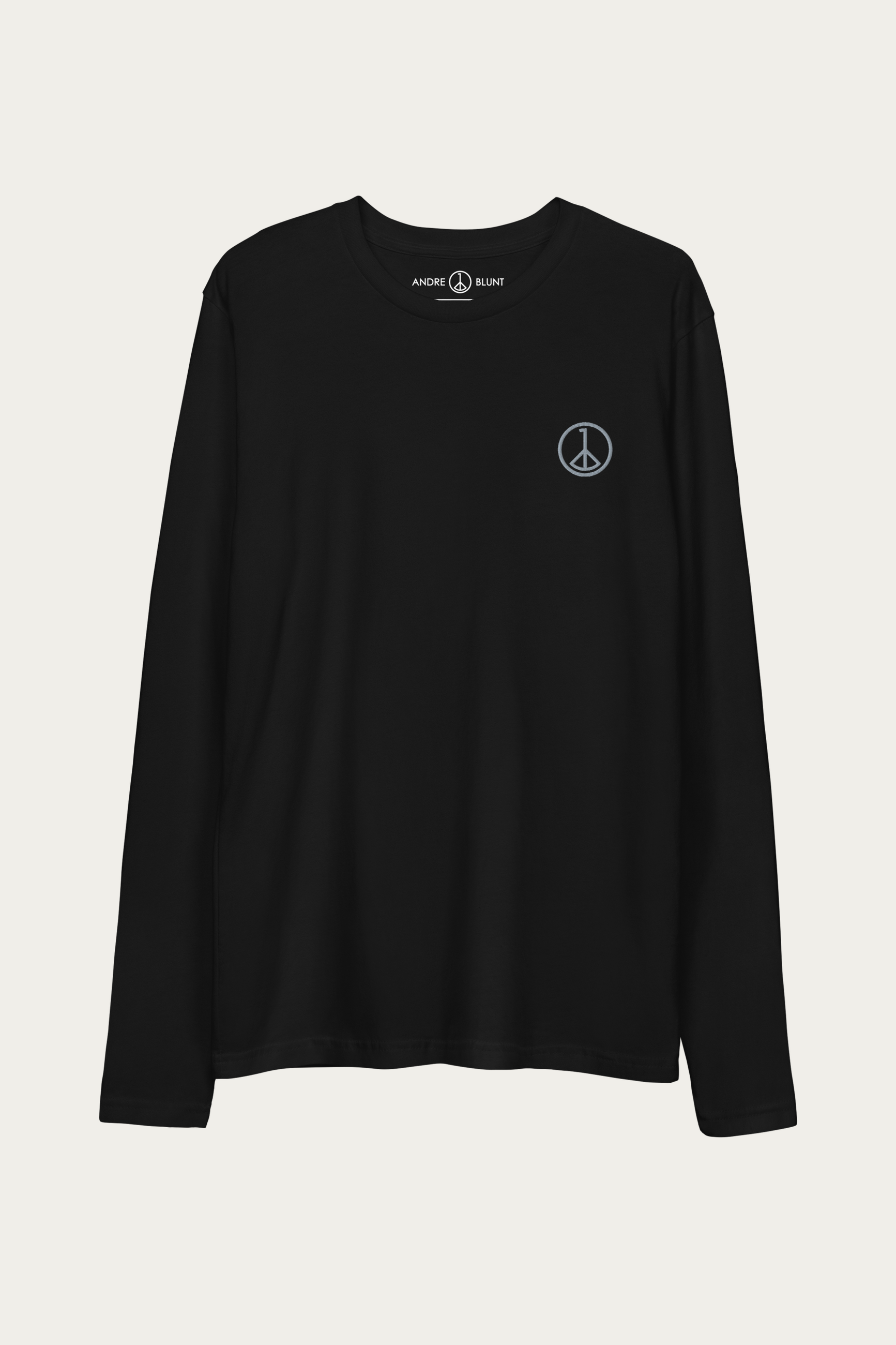 Fitted Long-Sleeve, Black by Andre Blunt, shown on a Cloud White ground