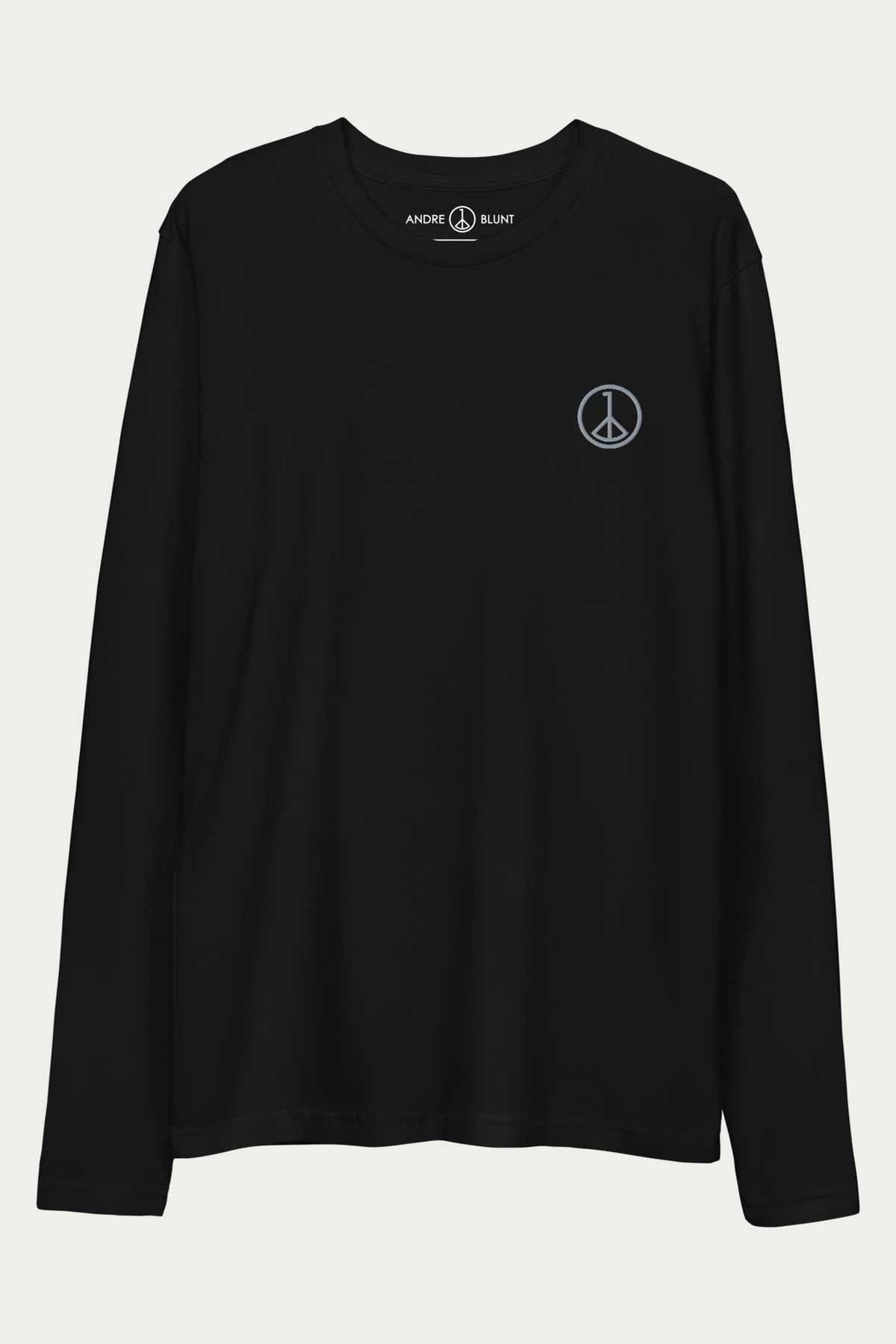 Fitted Long-Sleeve, Black by Andre Blunt, shown on a Cloud White ground