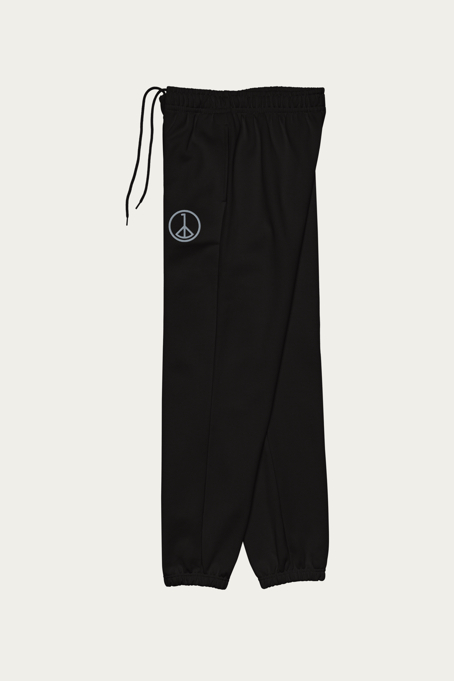 Fleece Sweatpants, Black by Andre Blunt, from the left, on a Cloud White ground