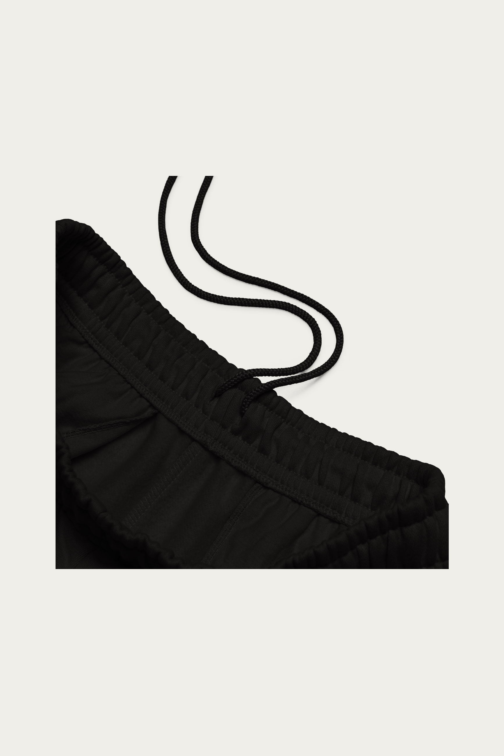 Fleece Sweatpants, Black by Andre Blunt, detail, on a Cloud White ground