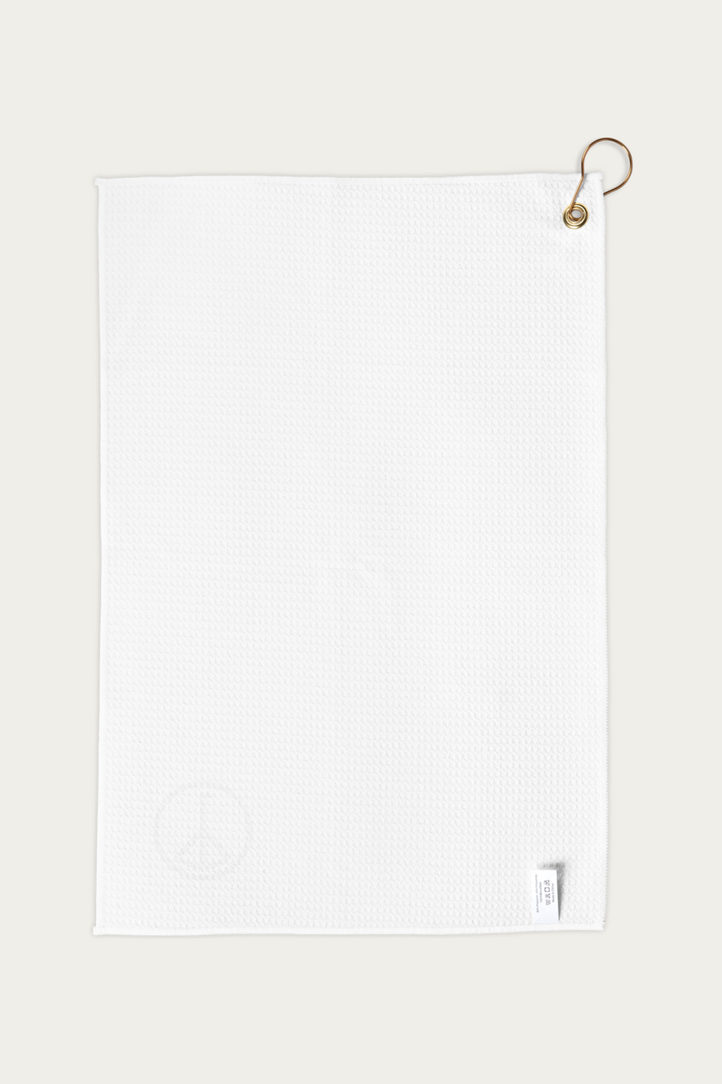 Golf Towel by Andre Blunt, from the back, on a Cloud White ground