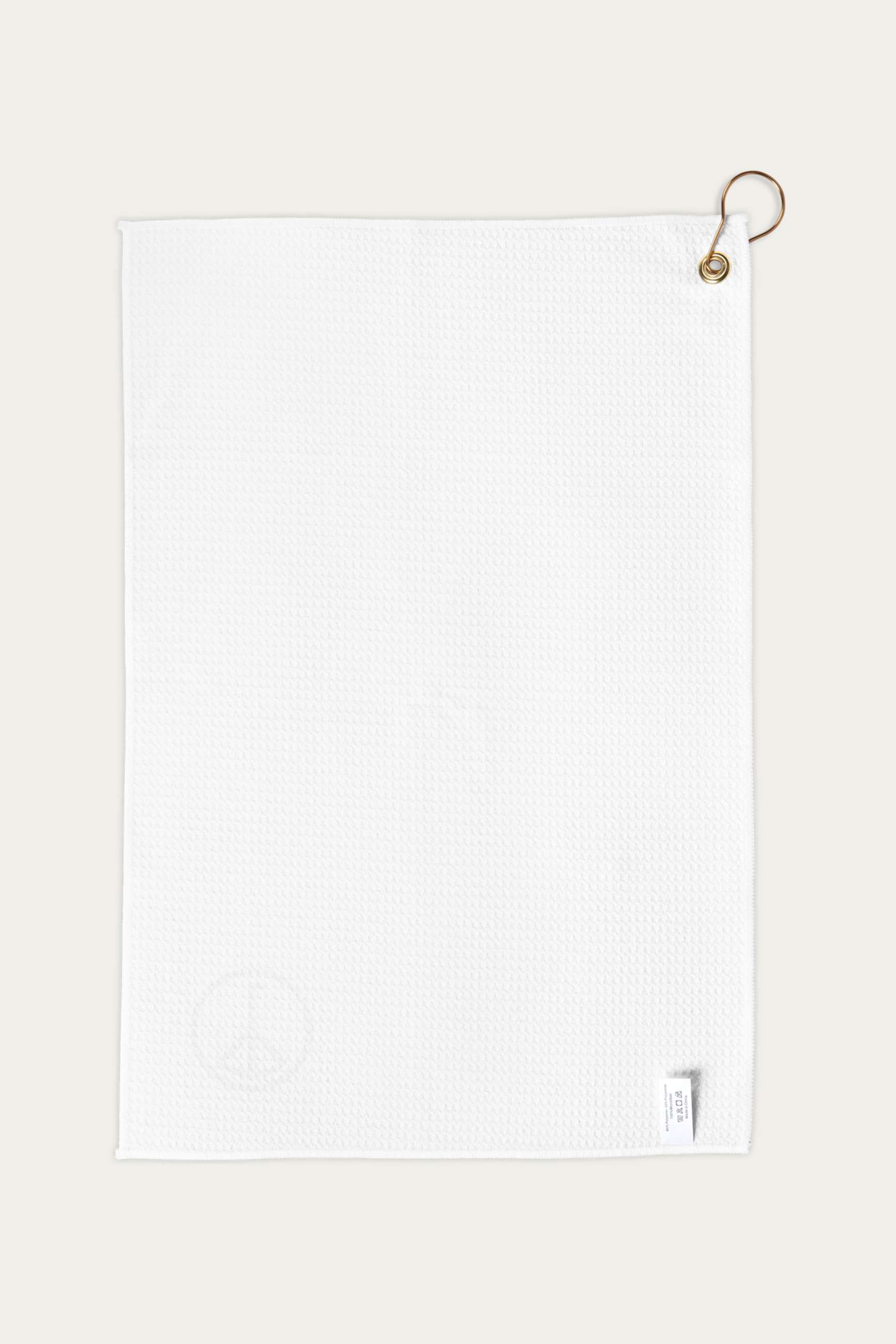 Golf Towel by Andre Blunt, from the back, on a Cloud White ground