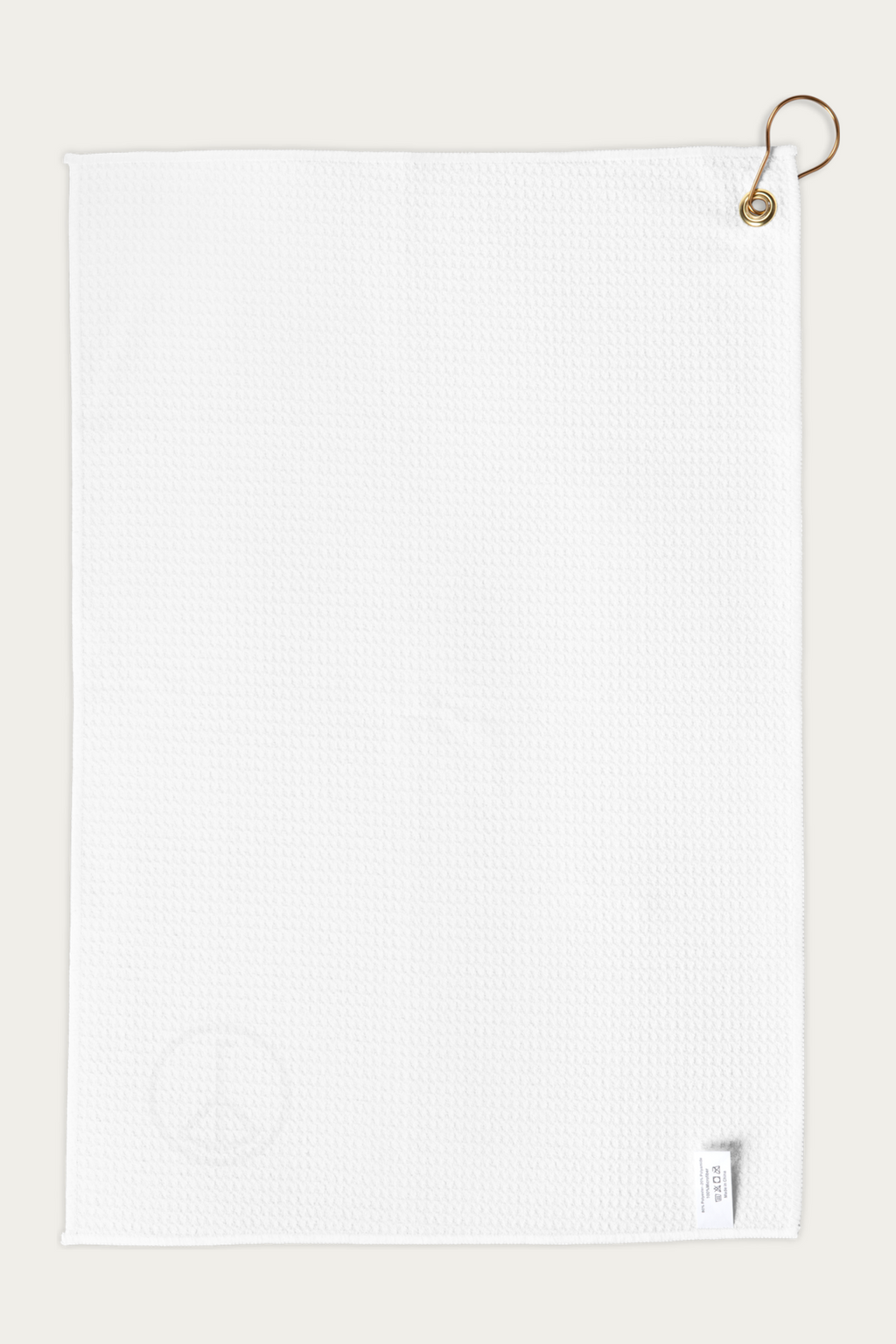 Golf Towel by Andre Blunt, from the back, on a Cloud White ground