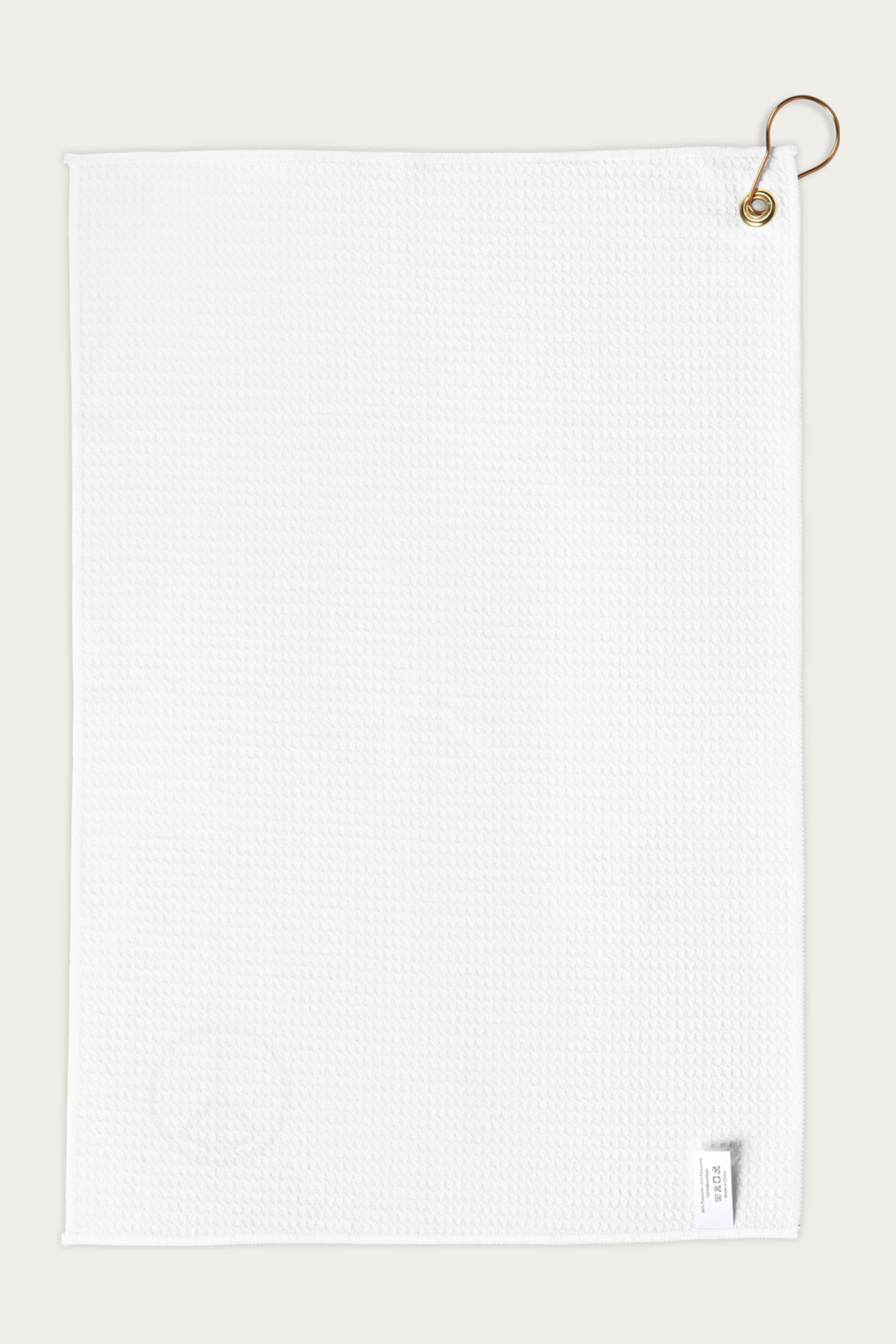 Golf Towel by Andre Blunt, from the back, on a Cloud White ground