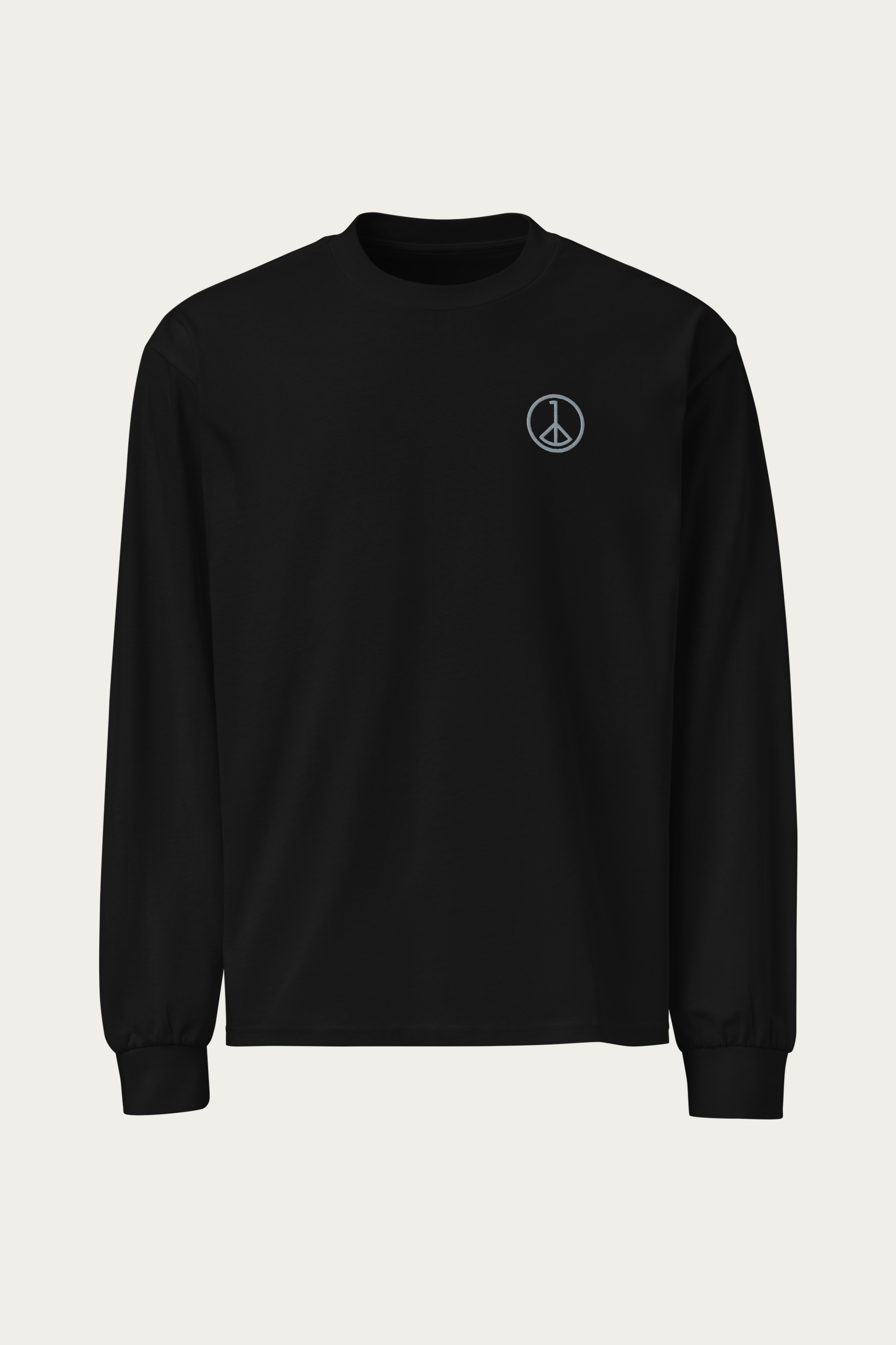 Heavyweight Long-Sleeve, Black by Andre Blunt, front, on a Cloud White ground