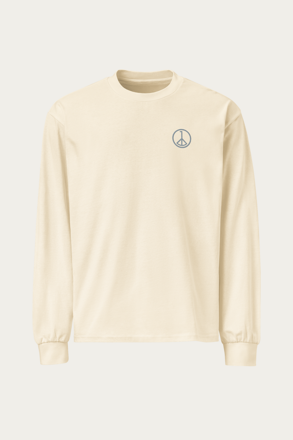 Heavyweight Long-Sleeve, Ecru by Andre Blunt, front, on a Cloud White ground
