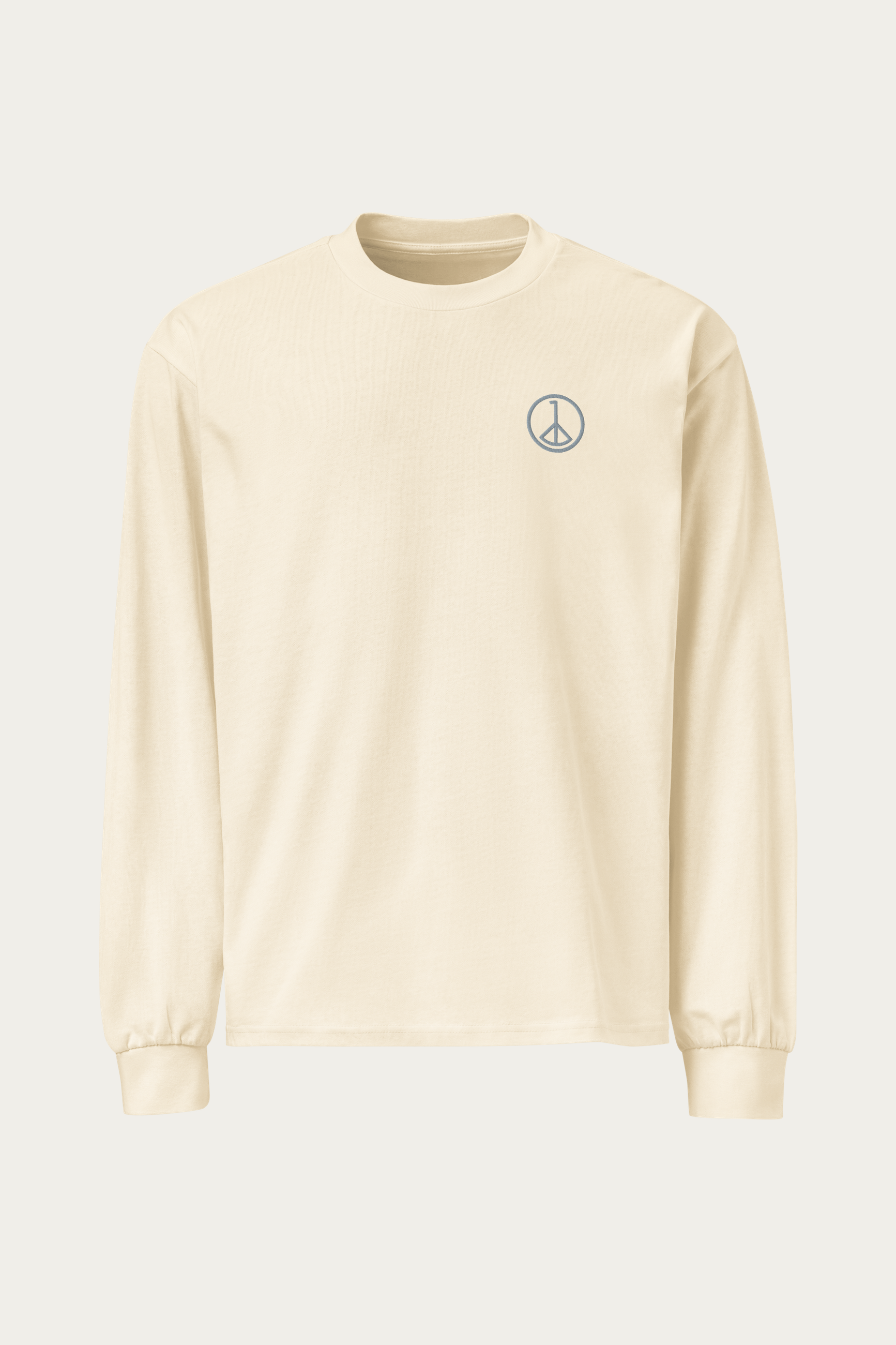 Heavyweight Long-Sleeve, Ecru by Andre Blunt, front, on a Cloud White ground