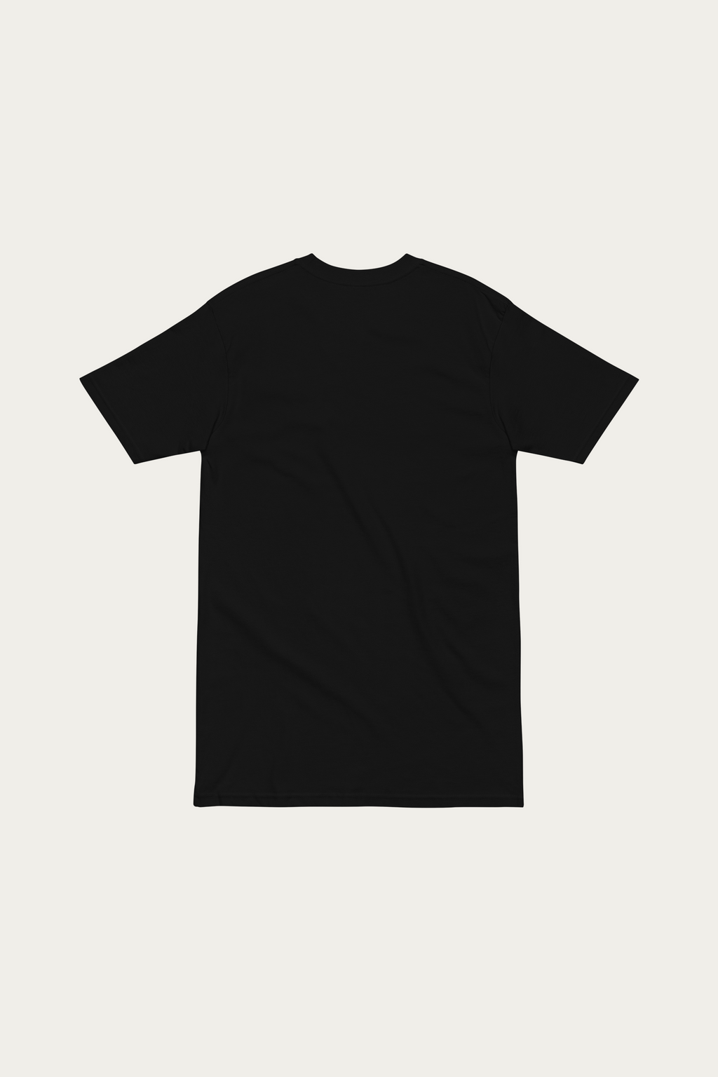 Heavyweight Tee, Black by Andre Blunt, from the back, on a Cloud White ground