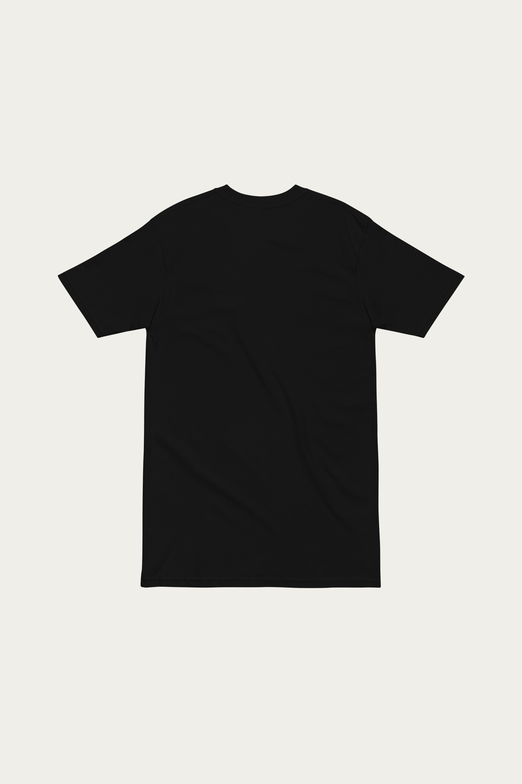 Heavyweight Tee, Black by Andre Blunt, from the back, on a Cloud White ground