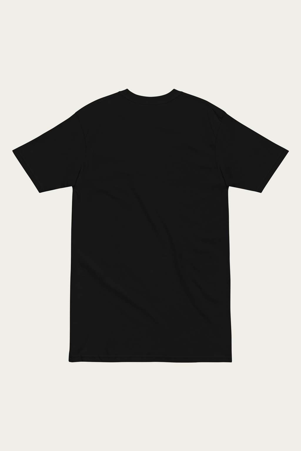 Heavyweight Tee, Black by Andre Blunt, from the back, on a Cloud White ground