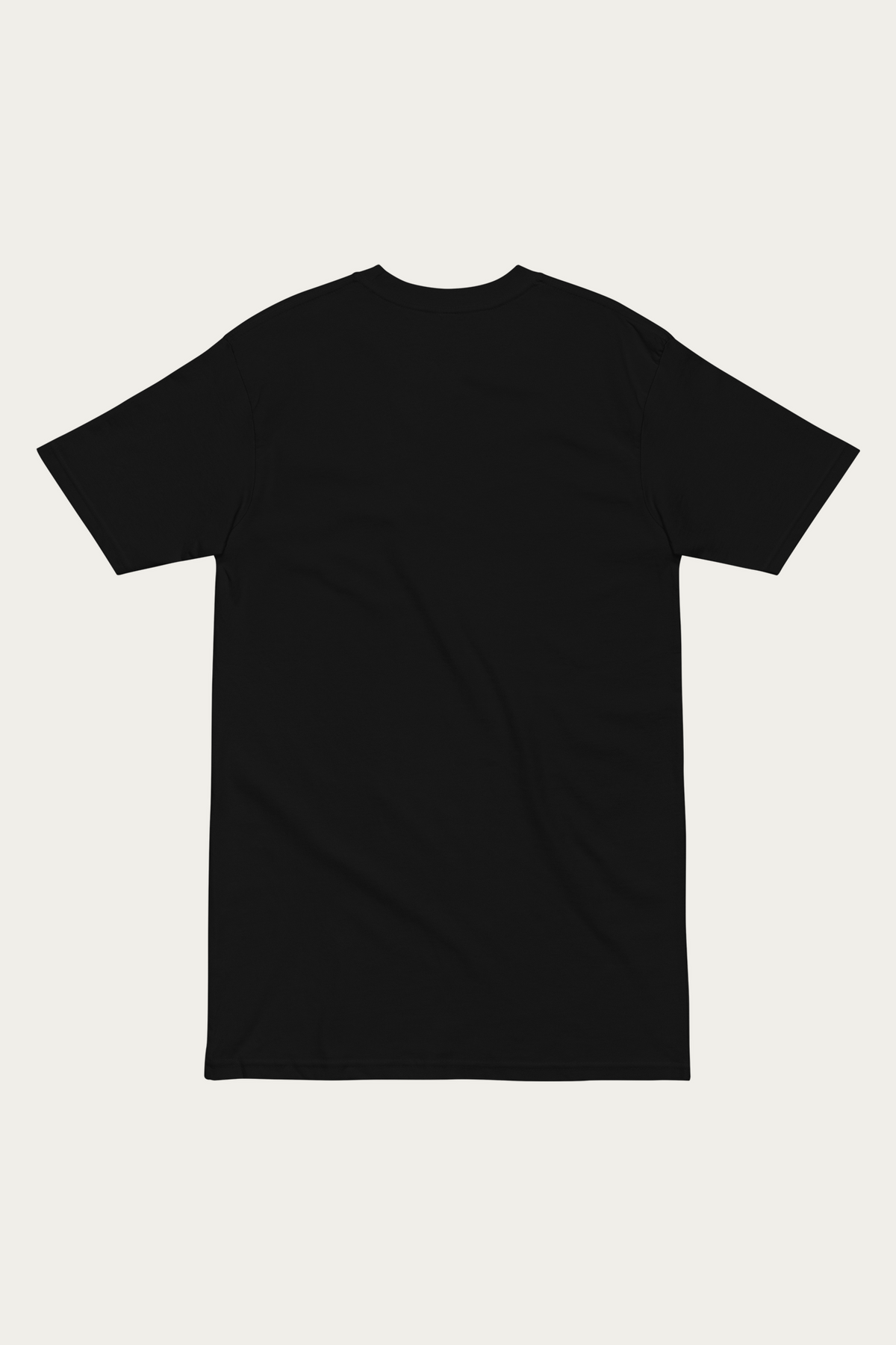 Heavyweight Tee, Black by Andre Blunt, from the back, on a Cloud White ground