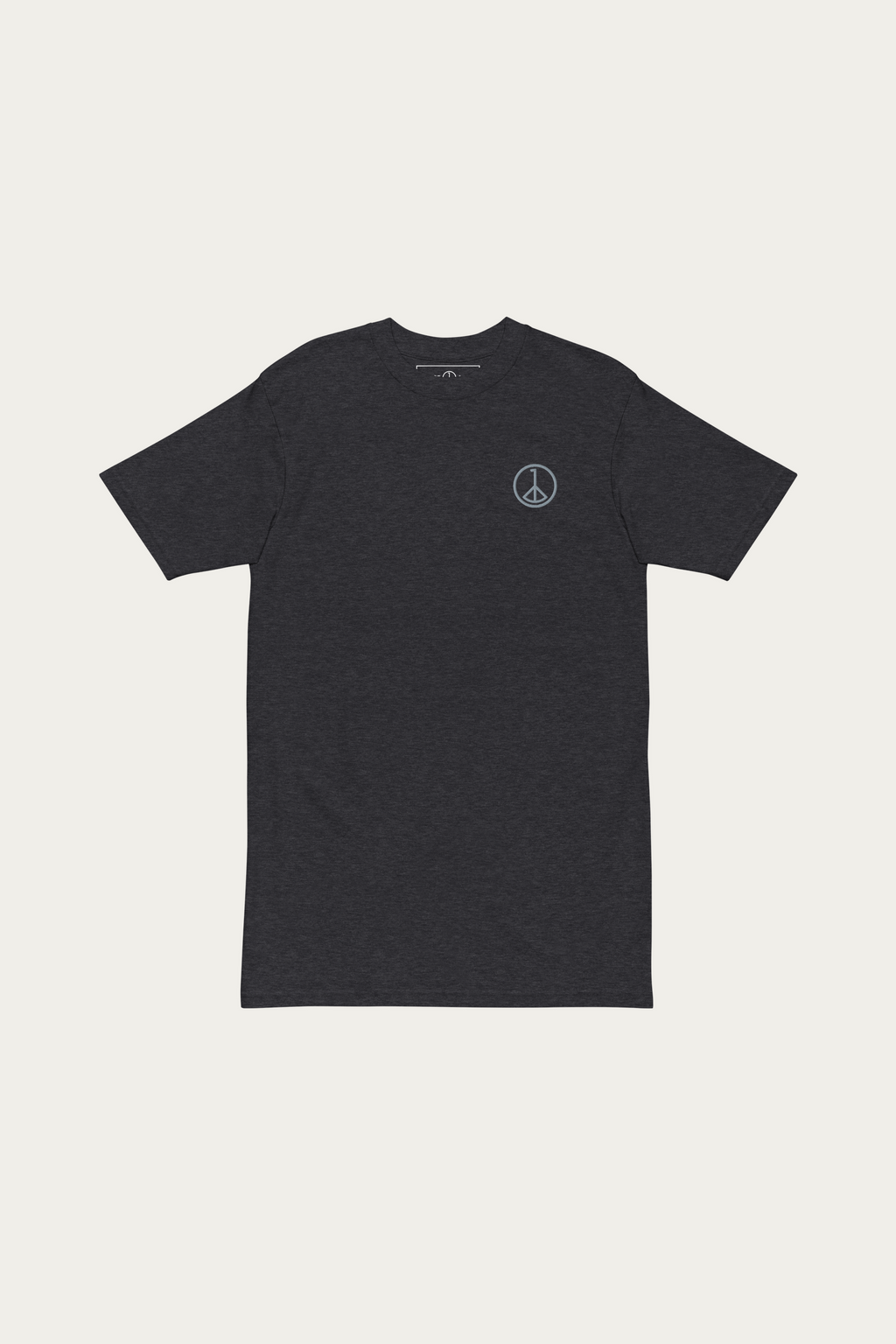 Heavyweight Tee, Charcoal by Andre Blunt, shown on a Cloud White ground