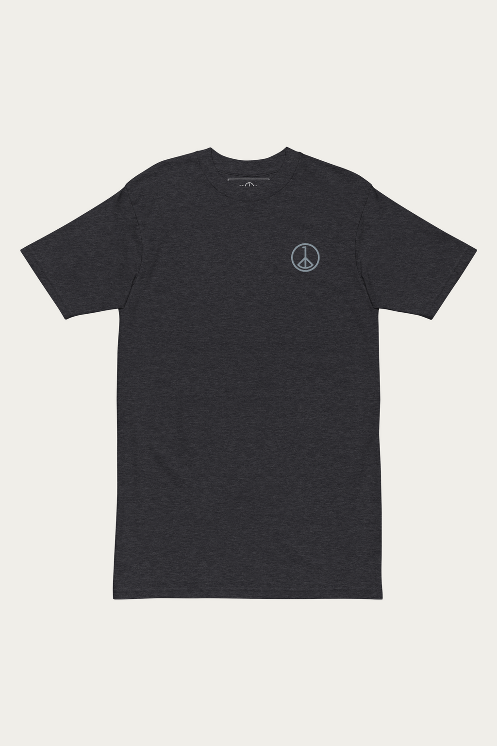 Heavyweight Tee, Charcoal by Andre Blunt, shown on a Cloud White ground