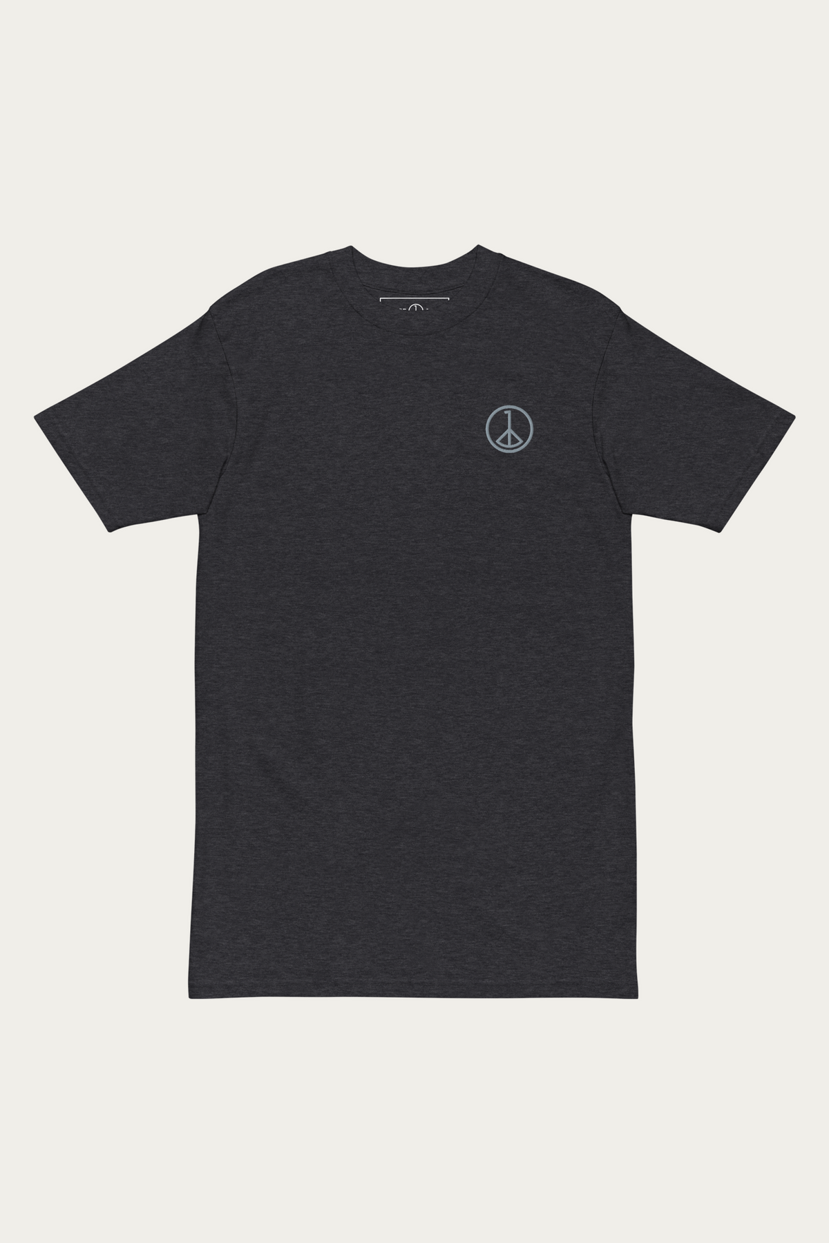 Heavyweight Tee, Charcoal by Andre Blunt, shown on a Cloud White ground