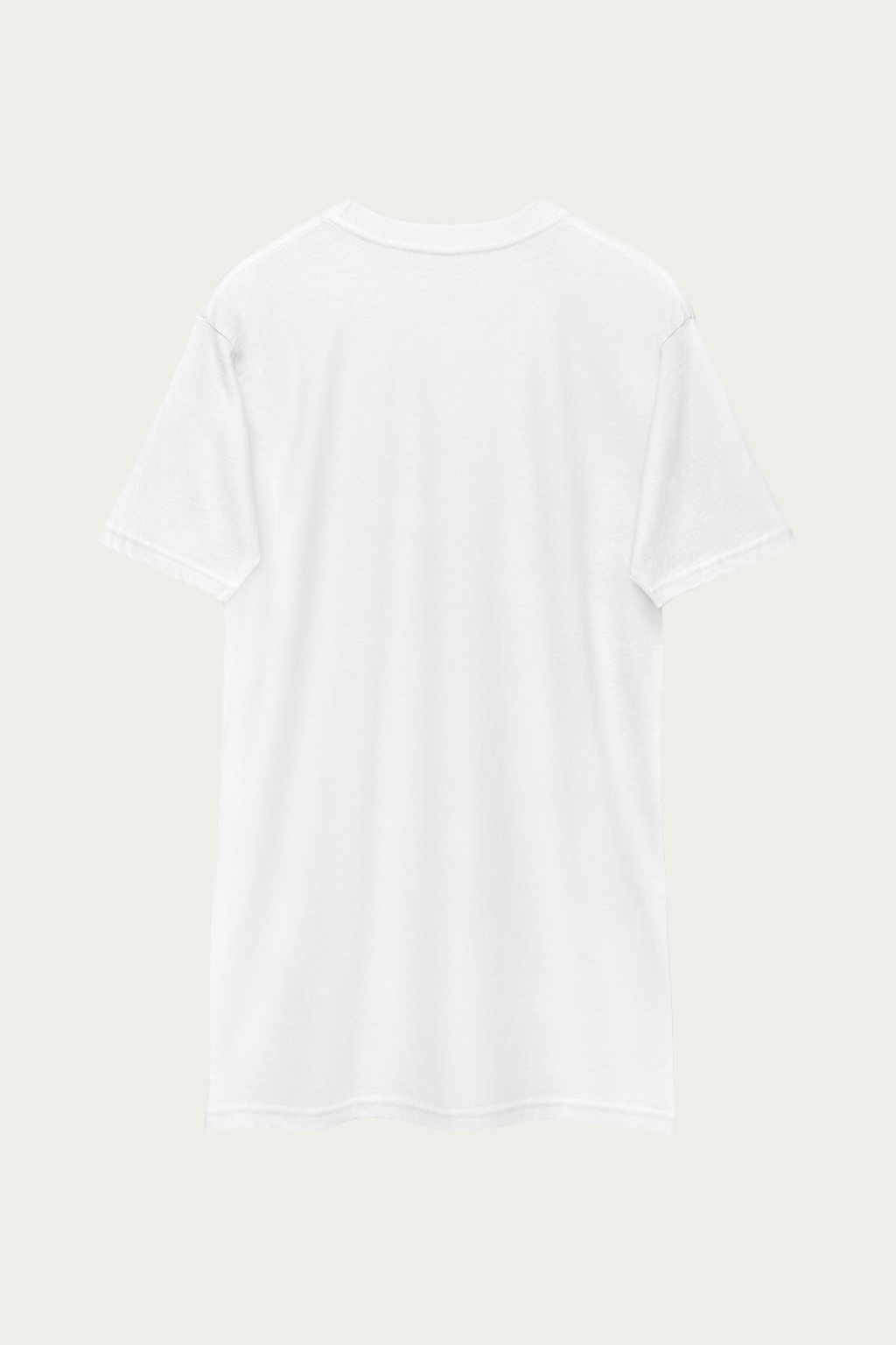 Heavyweight Tee, White by Andre Blunt, from the back, on a Cloud White ground