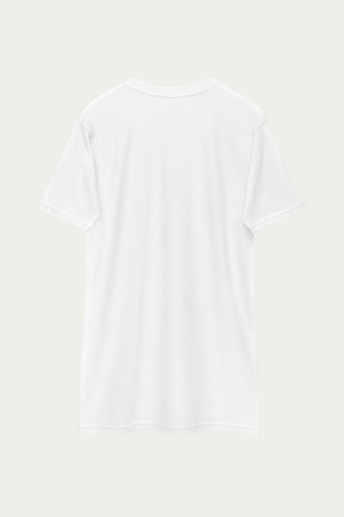 Heavyweight Tee, White by Andre Blunt, from the back, on a Cloud White ground