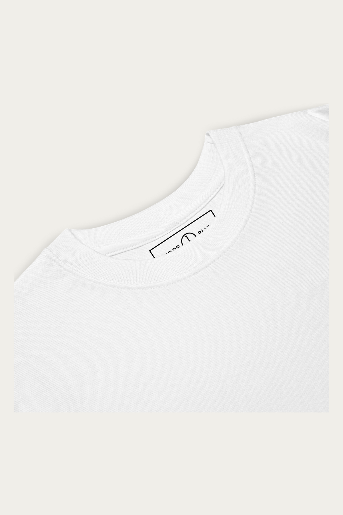 Heavyweight Tee, White by Andre Blunt, detail, on a Cloud White ground