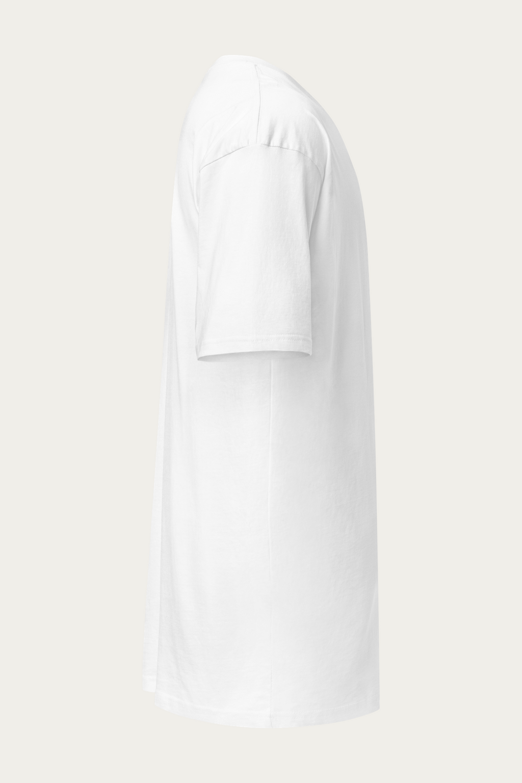 Heavyweight Tee, White by Andre Blunt, from the right, on a Cloud White ground