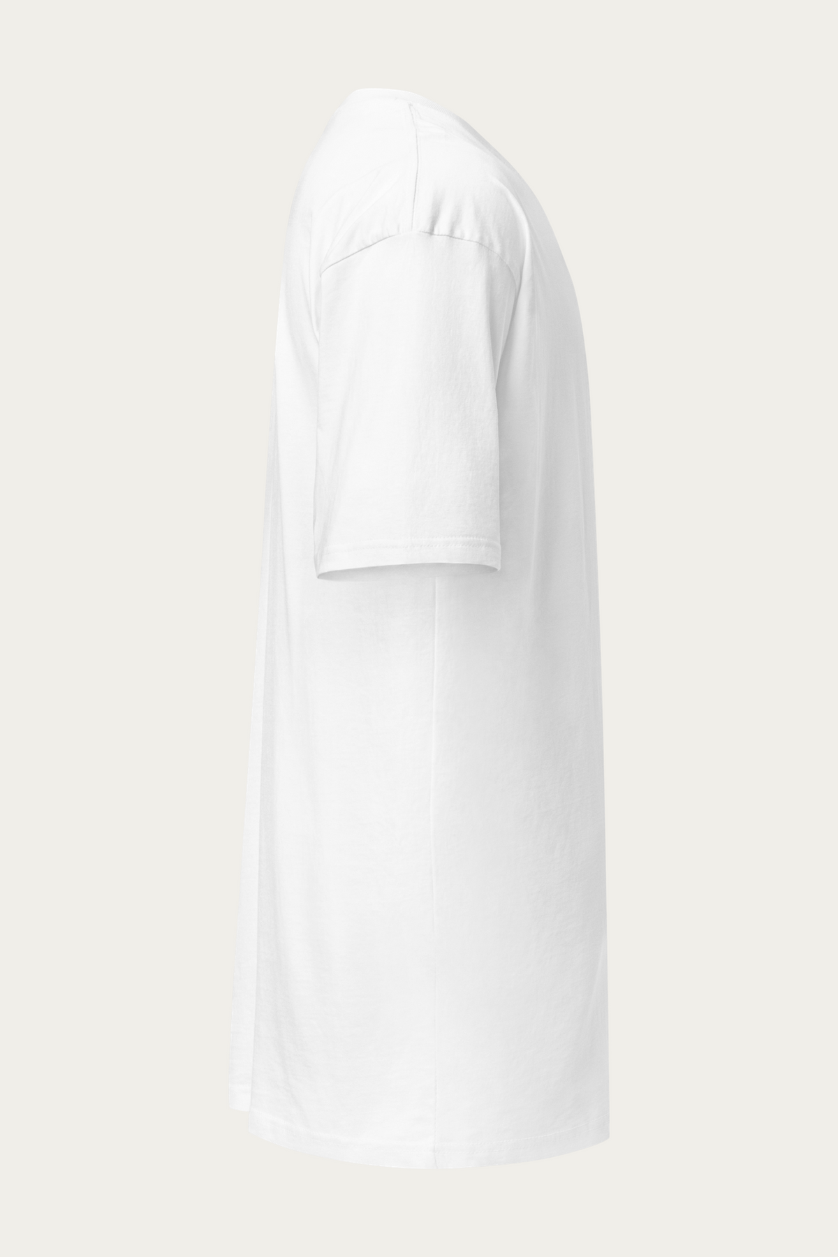Heavyweight Tee, White by Andre Blunt, from the right, on a Cloud White ground