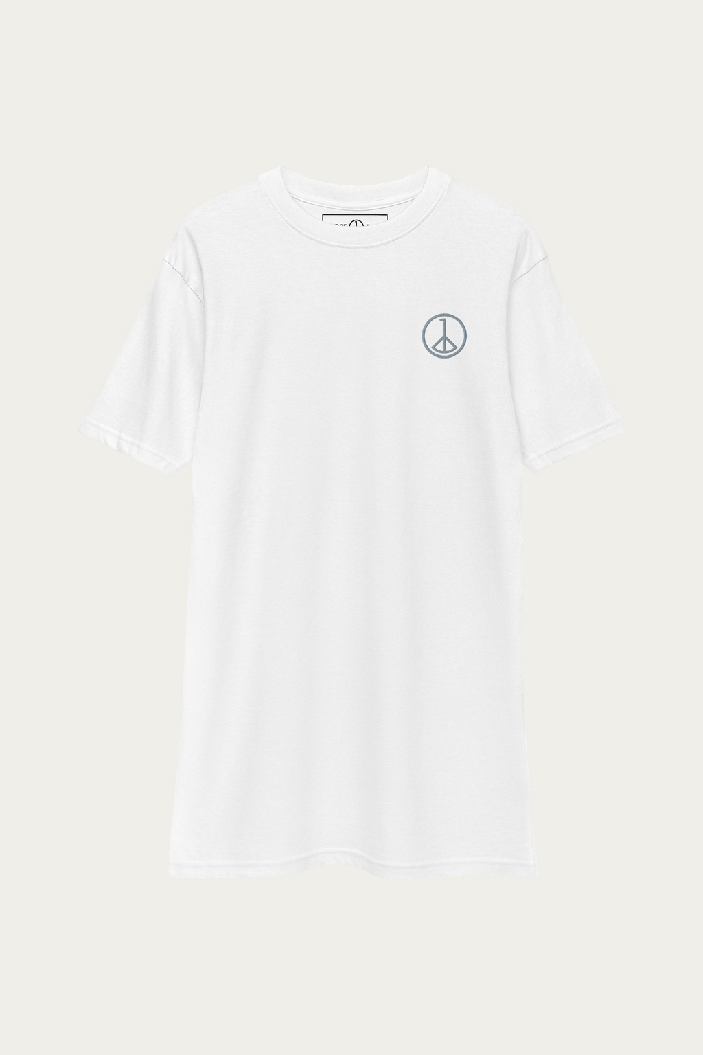 Heavyweight Tee, White by Andre Blunt, shown on a Cloud White ground