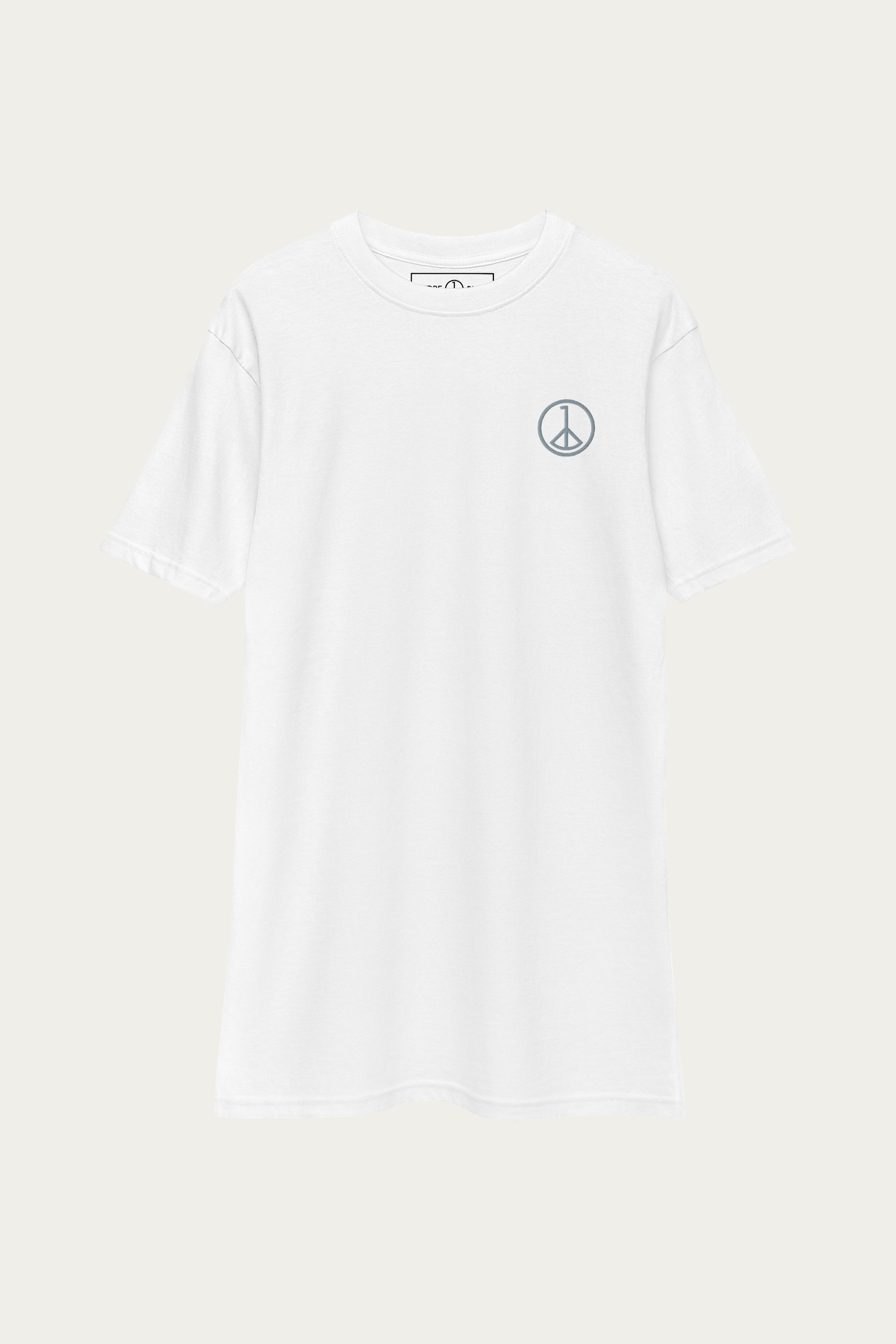 Heavyweight Tee, White by Andre Blunt, shown on a Cloud White ground