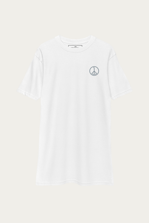 Heavyweight Tee, White by Andre Blunt, shown on a Cloud White ground
