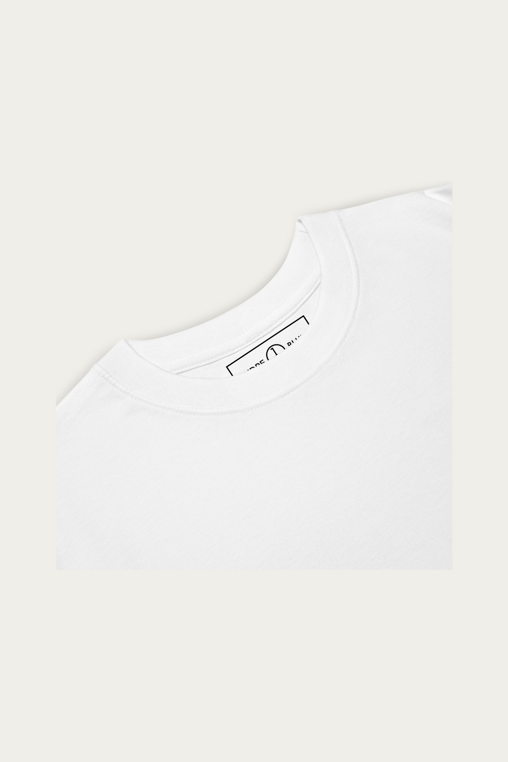 Heavyweight Tee, White by Andre Blunt, detail, on a Cloud White ground
