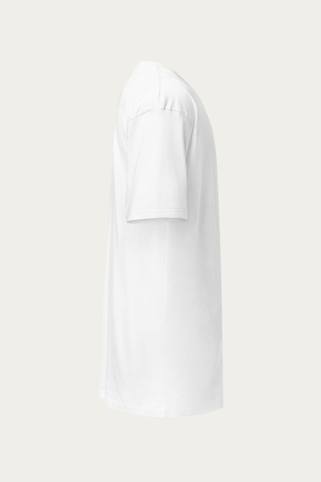 Heavyweight Tee, White by Andre Blunt, from the right, on a Cloud White ground
