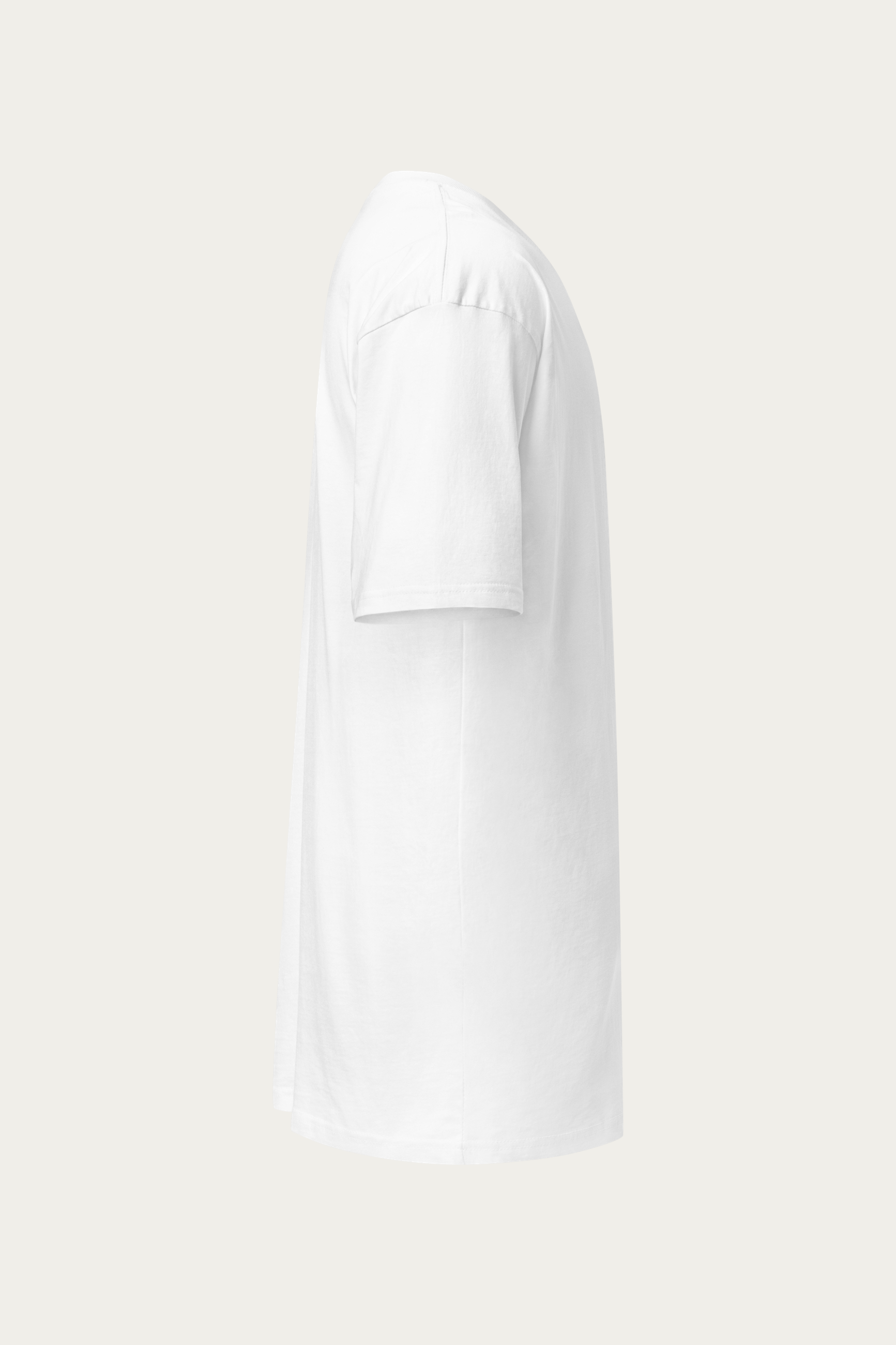 Heavyweight Tee, White by Andre Blunt, from the right, on a Cloud White ground