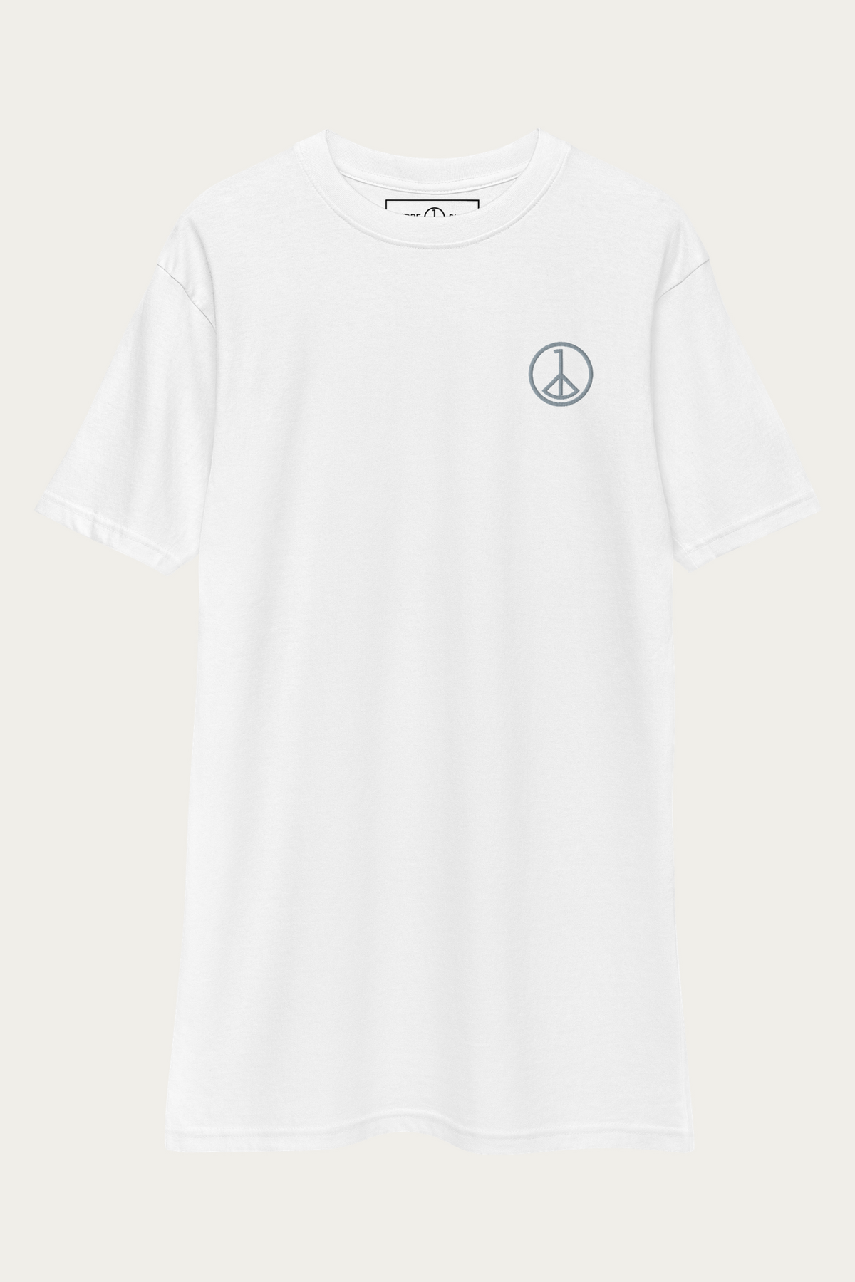 Heavyweight Tee, White by Andre Blunt, shown on a Cloud White ground