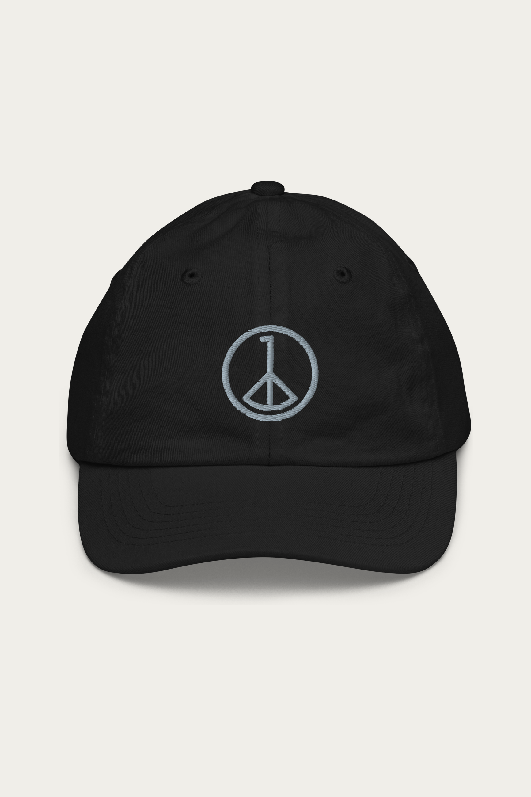 Kids Cap, Black by Andre Blunt, front, on a Cloud White ground